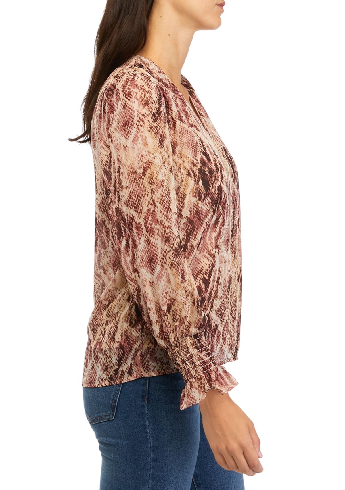 Womens Printed Blouse with Smocked Sleeves