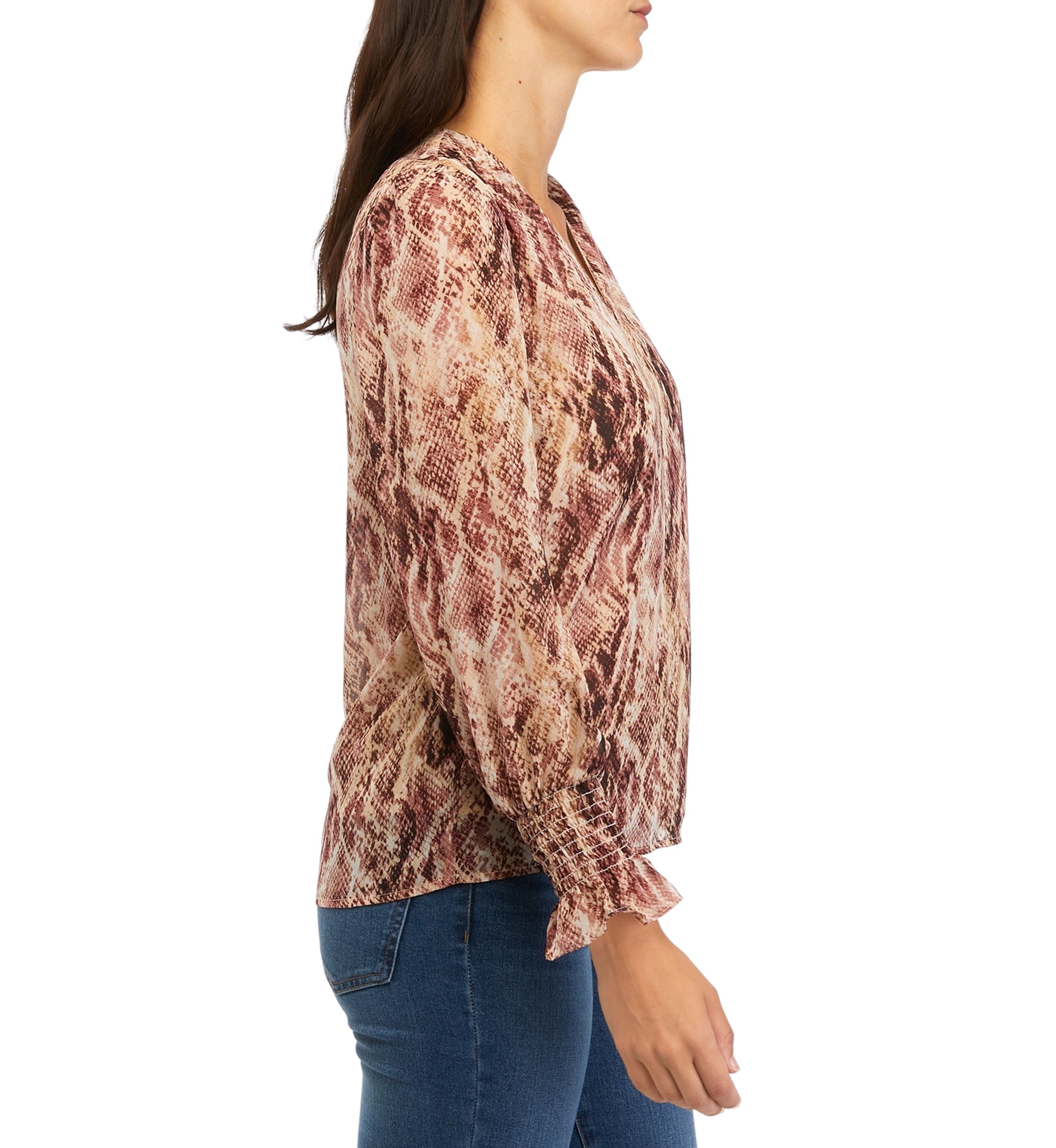 Womens Printed Blouse with Smocked Sleeves