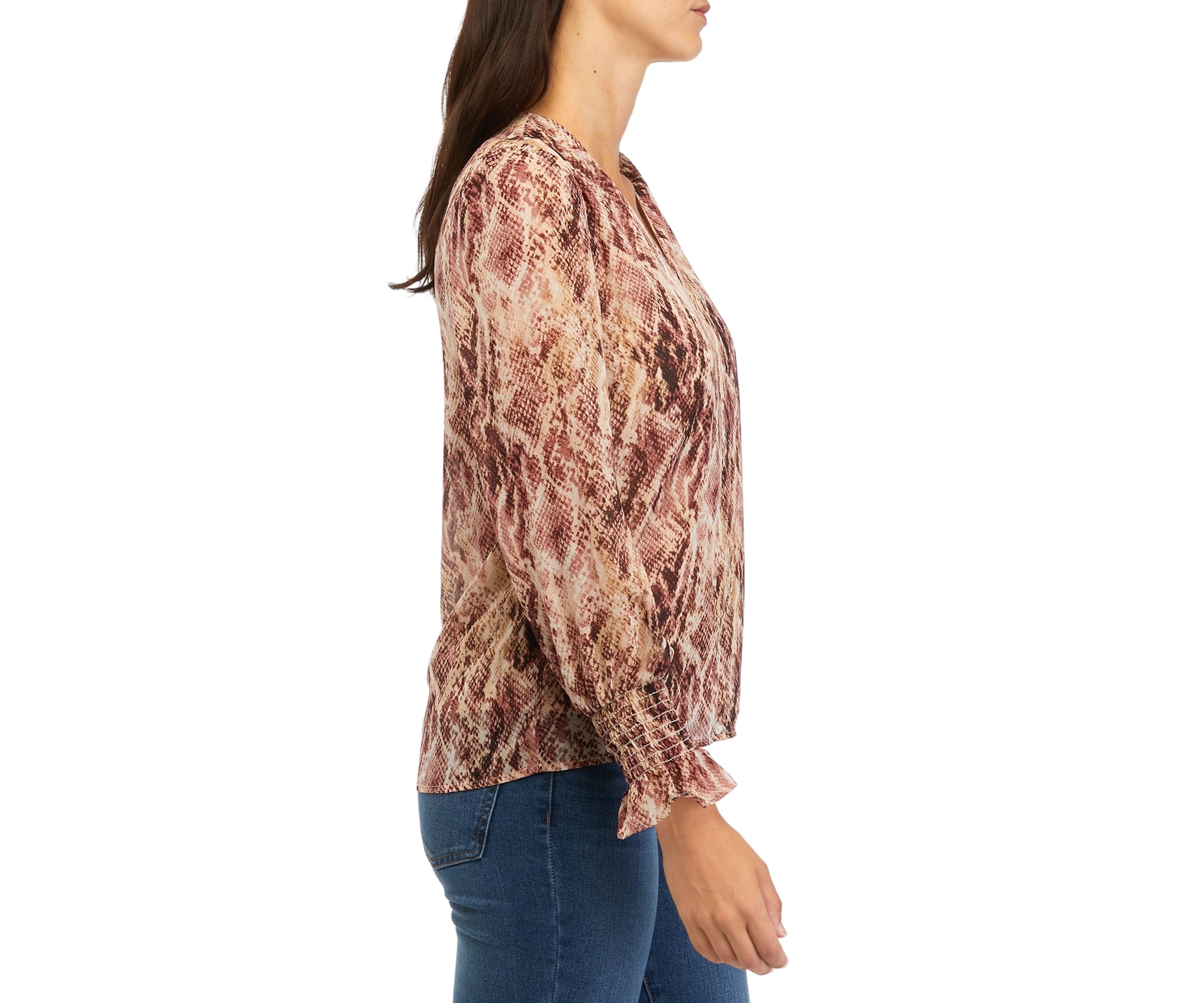 Womens Printed Blouse with Smocked Sleeves