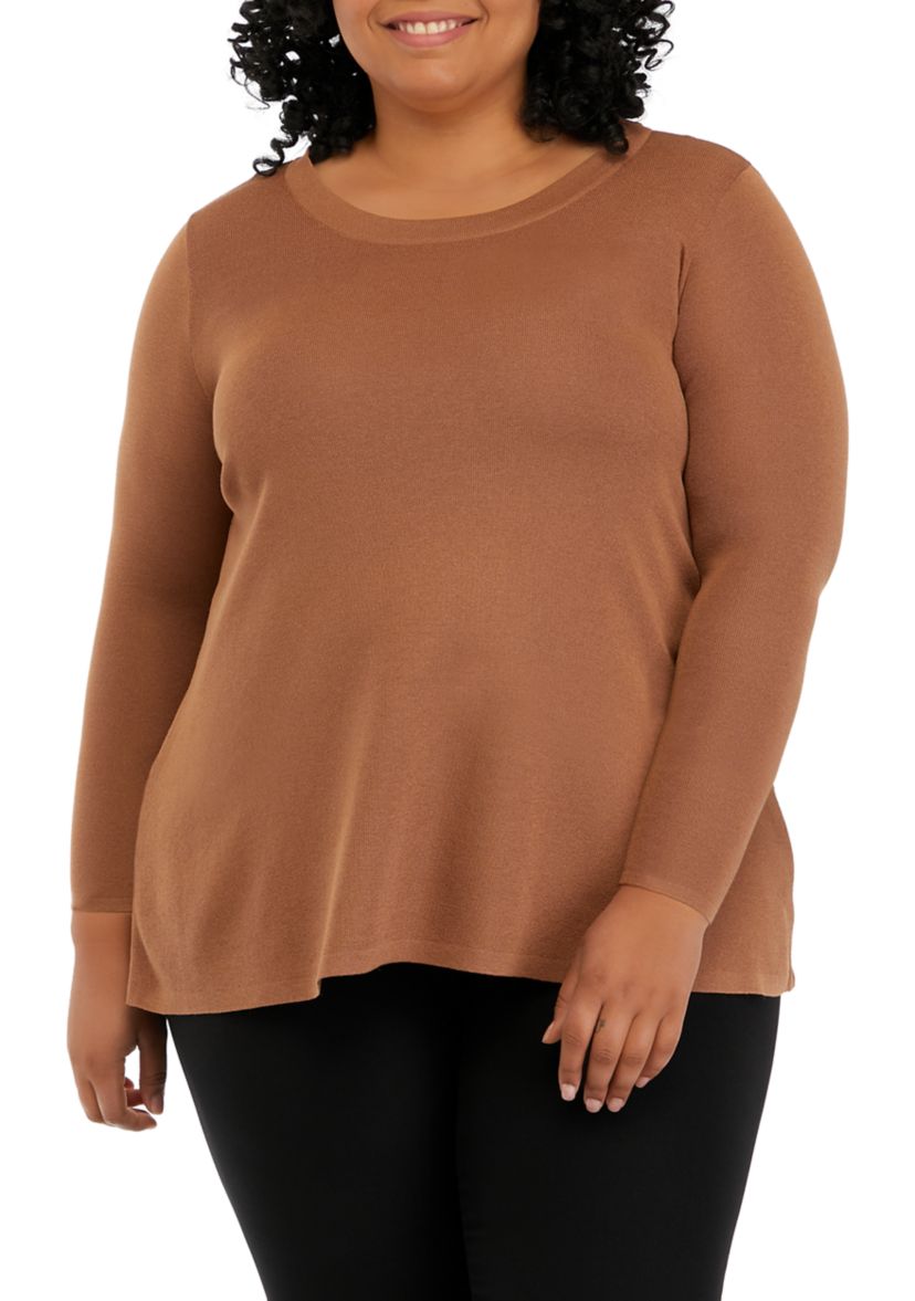 Plus Size Long Sleeve Shark Bite Sweater