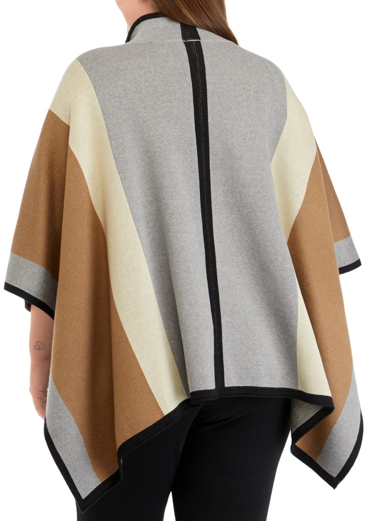 Plus Size Vertical Stripe Zip Front Cape