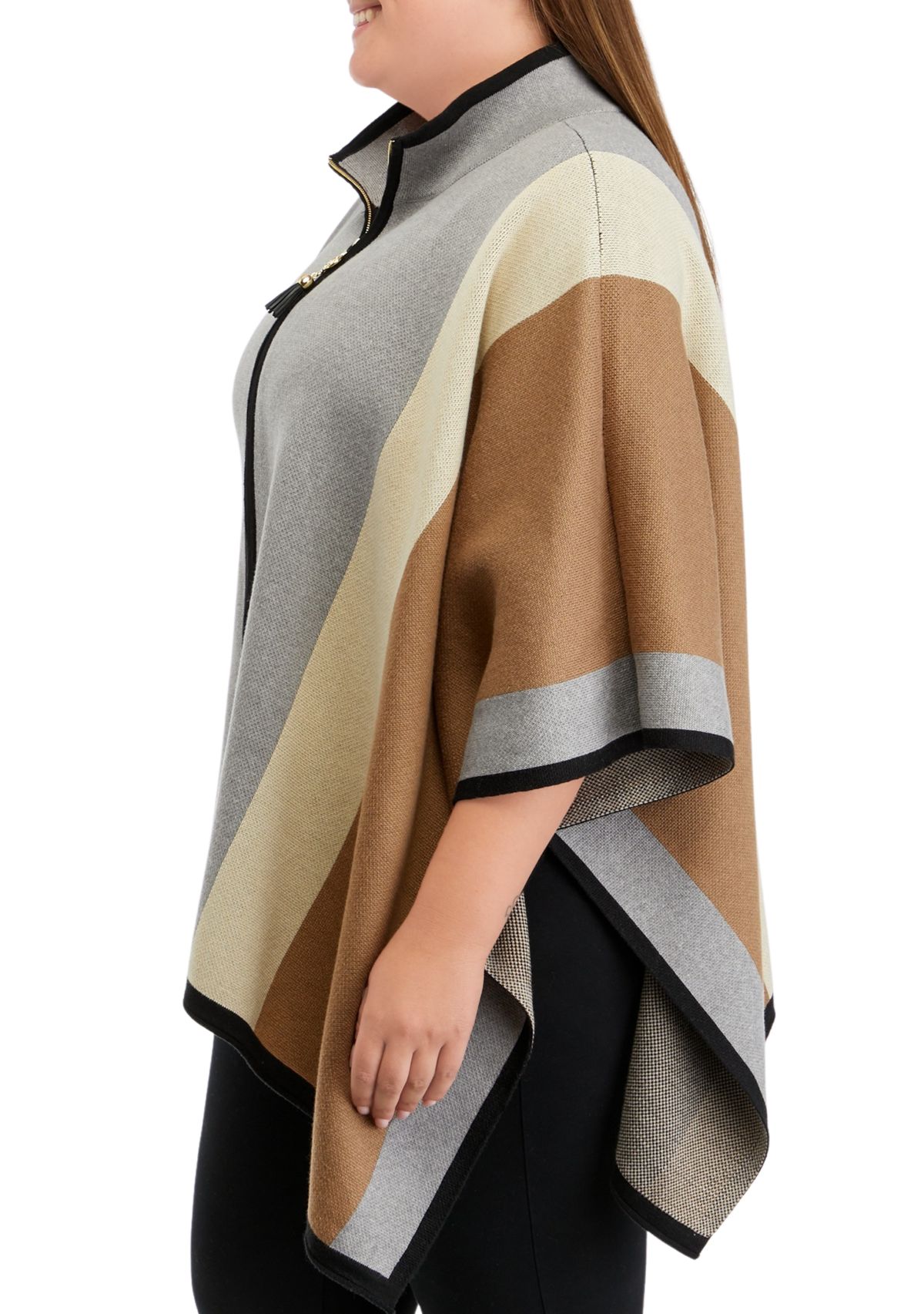 Plus Size Vertical Stripe Zip Front Cape