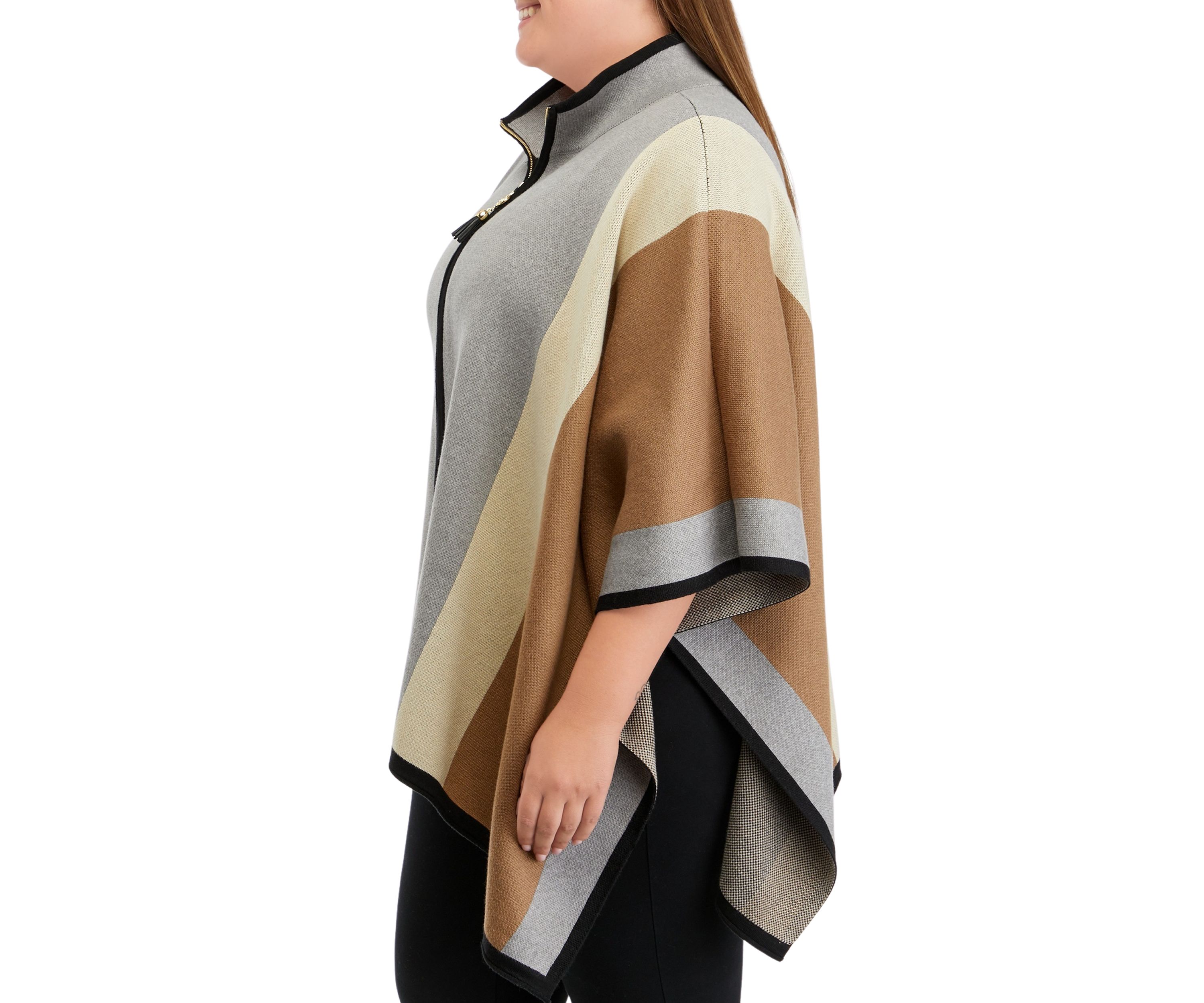 Plus Size Vertical Stripe Zip Front Cape