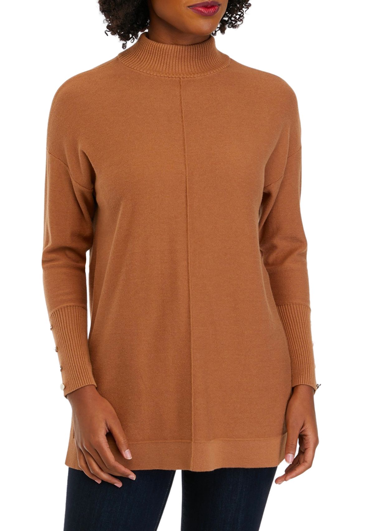 Womens Mock Neck Sweater with Button Details