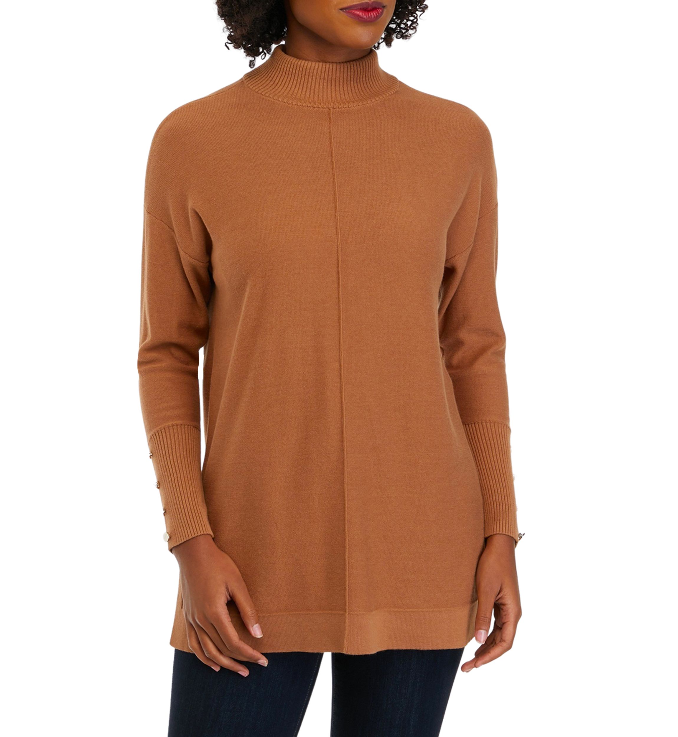 Womens Mock Neck Sweater with Button Details