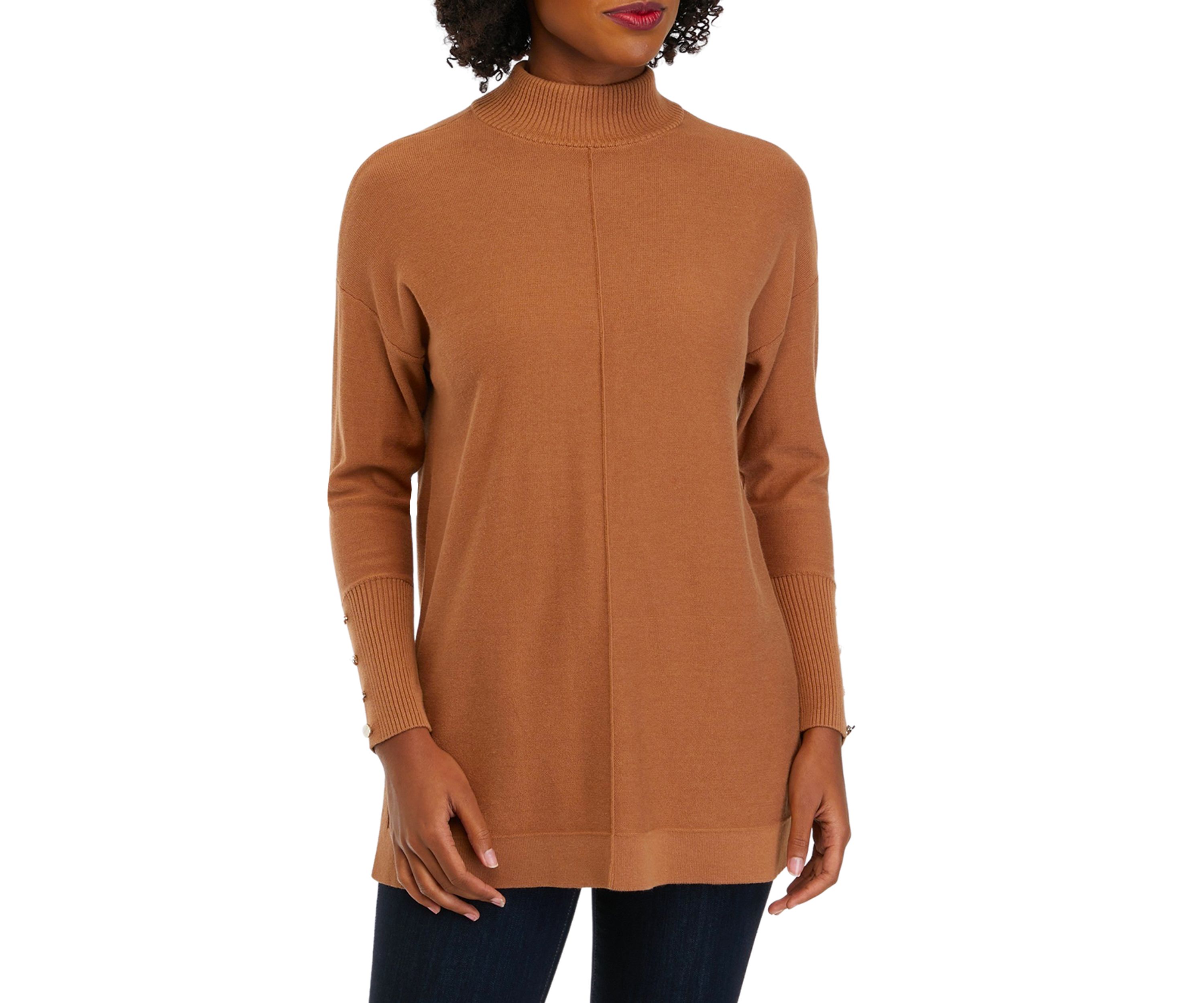 Womens Mock Neck Sweater with Button Details