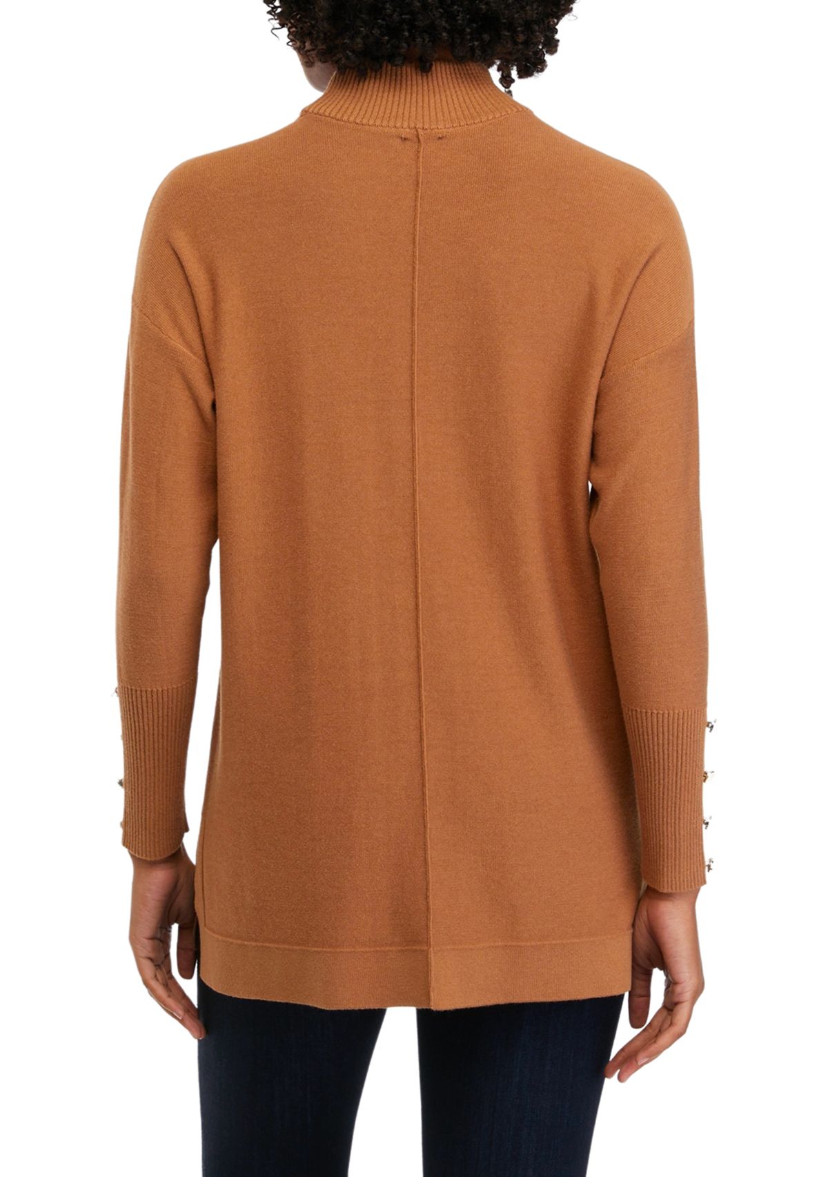 Womens Mock Neck Sweater with Button Details