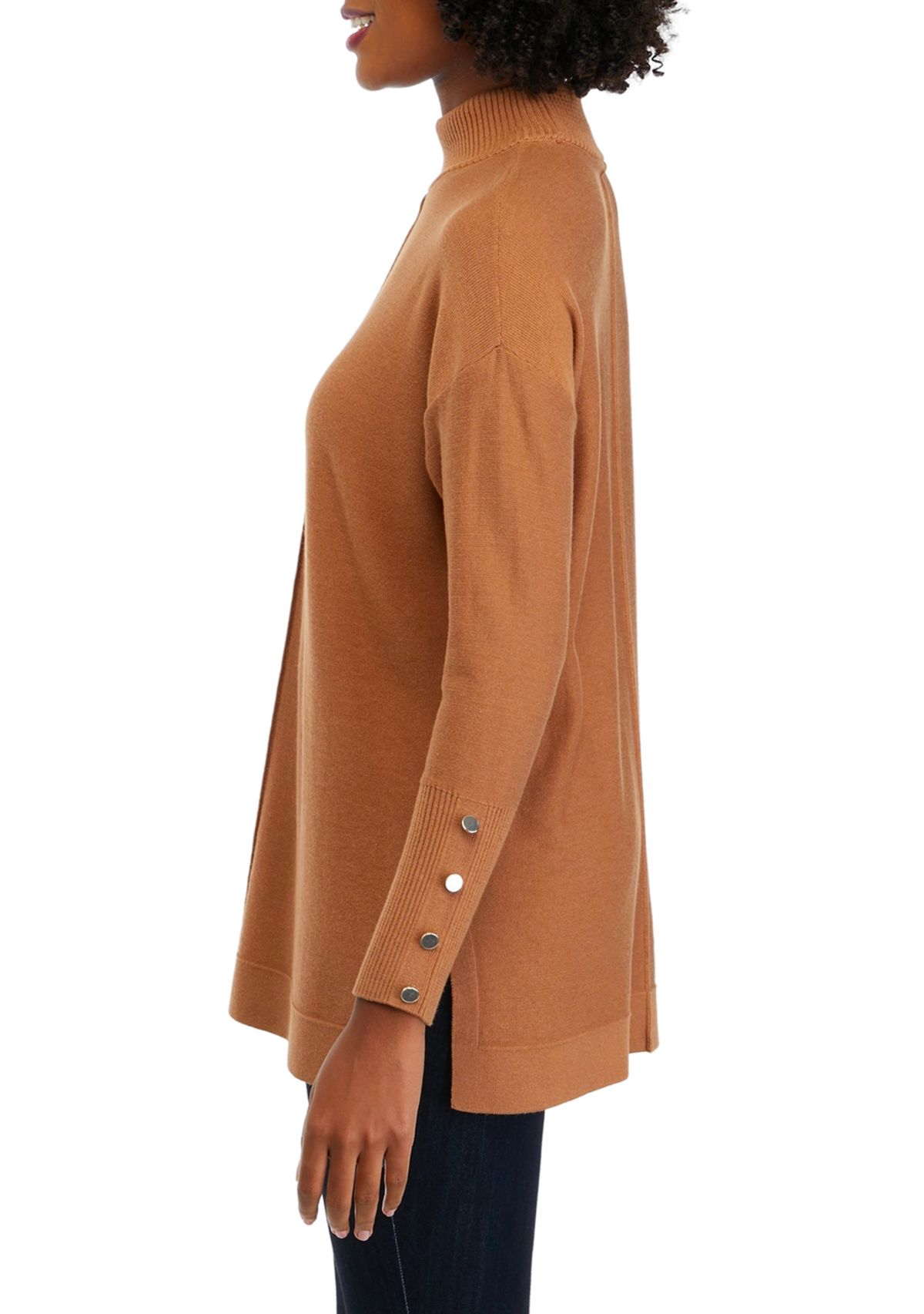 Womens Mock Neck Sweater with Button Details