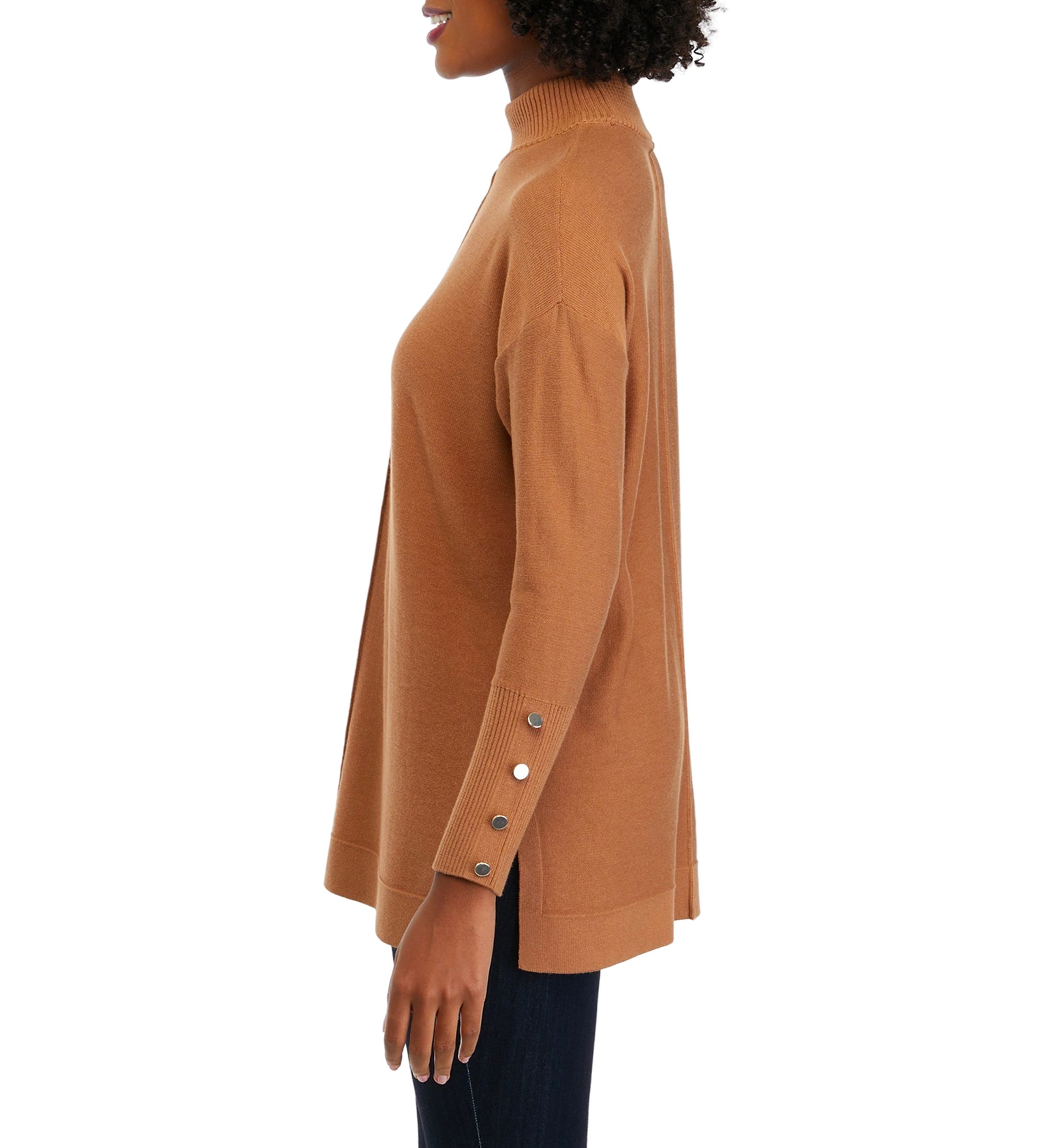Womens Mock Neck Sweater with Button Details