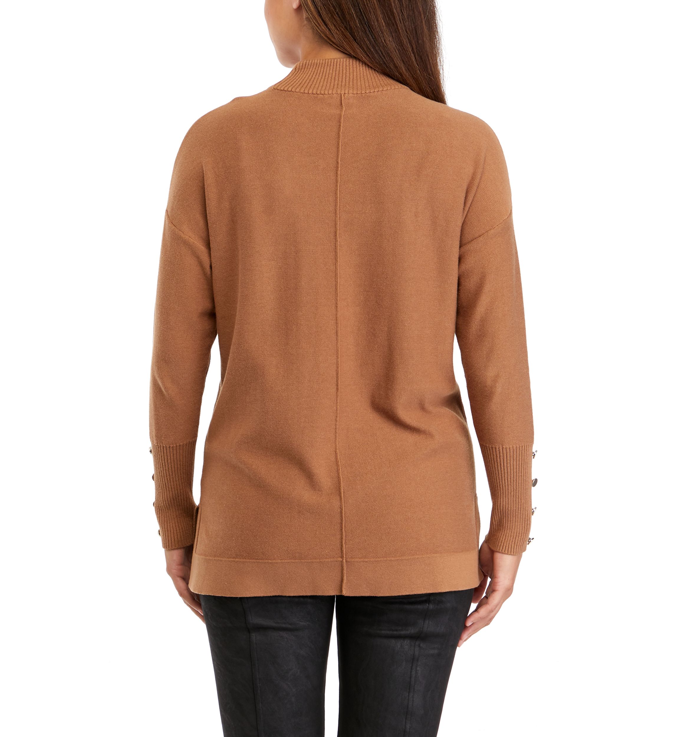 Petite Long Sleeve Mock Neck Sweater with Buttons