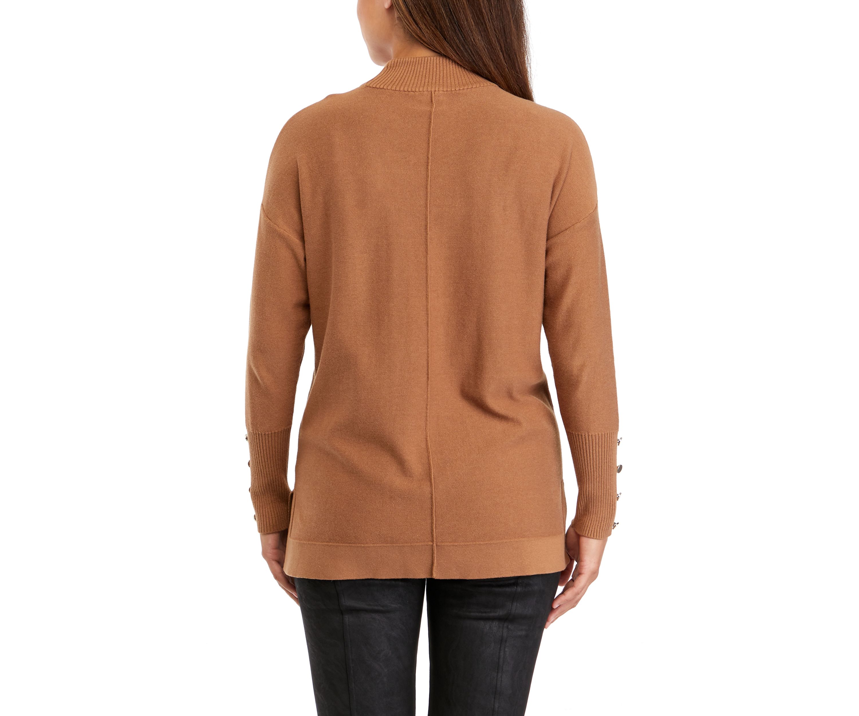 Petite Long Sleeve Mock Neck Sweater with Buttons