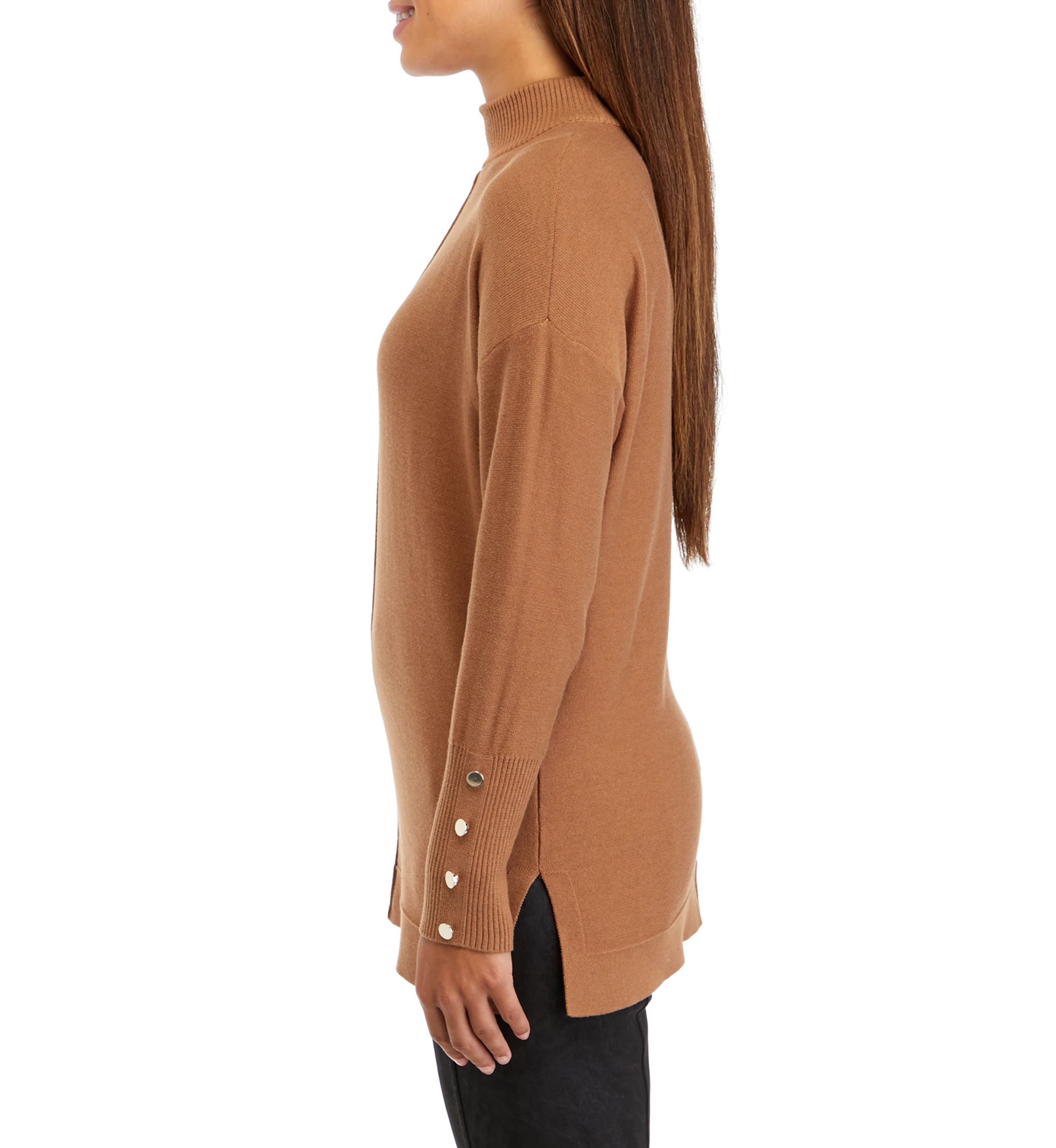 Petite Long Sleeve Mock Neck Sweater with Buttons