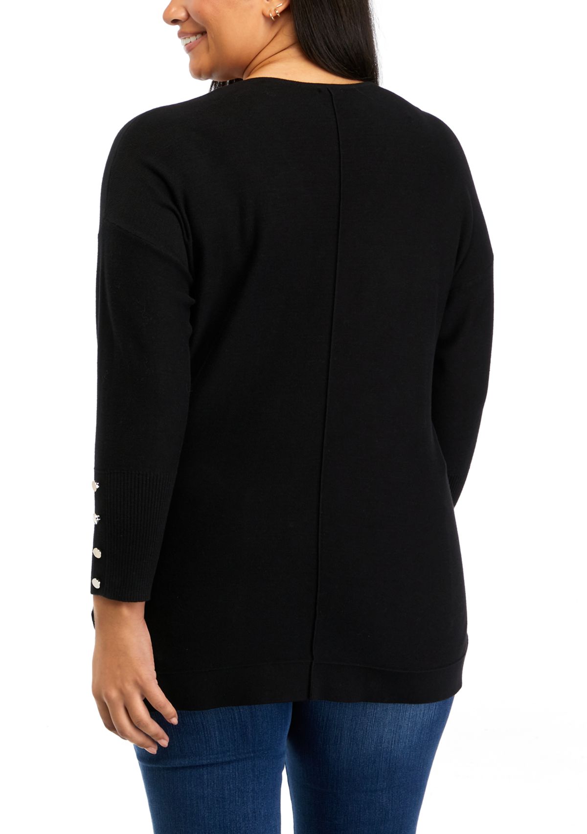 Plus Size Drop Shoulder Sweater with Buttons 