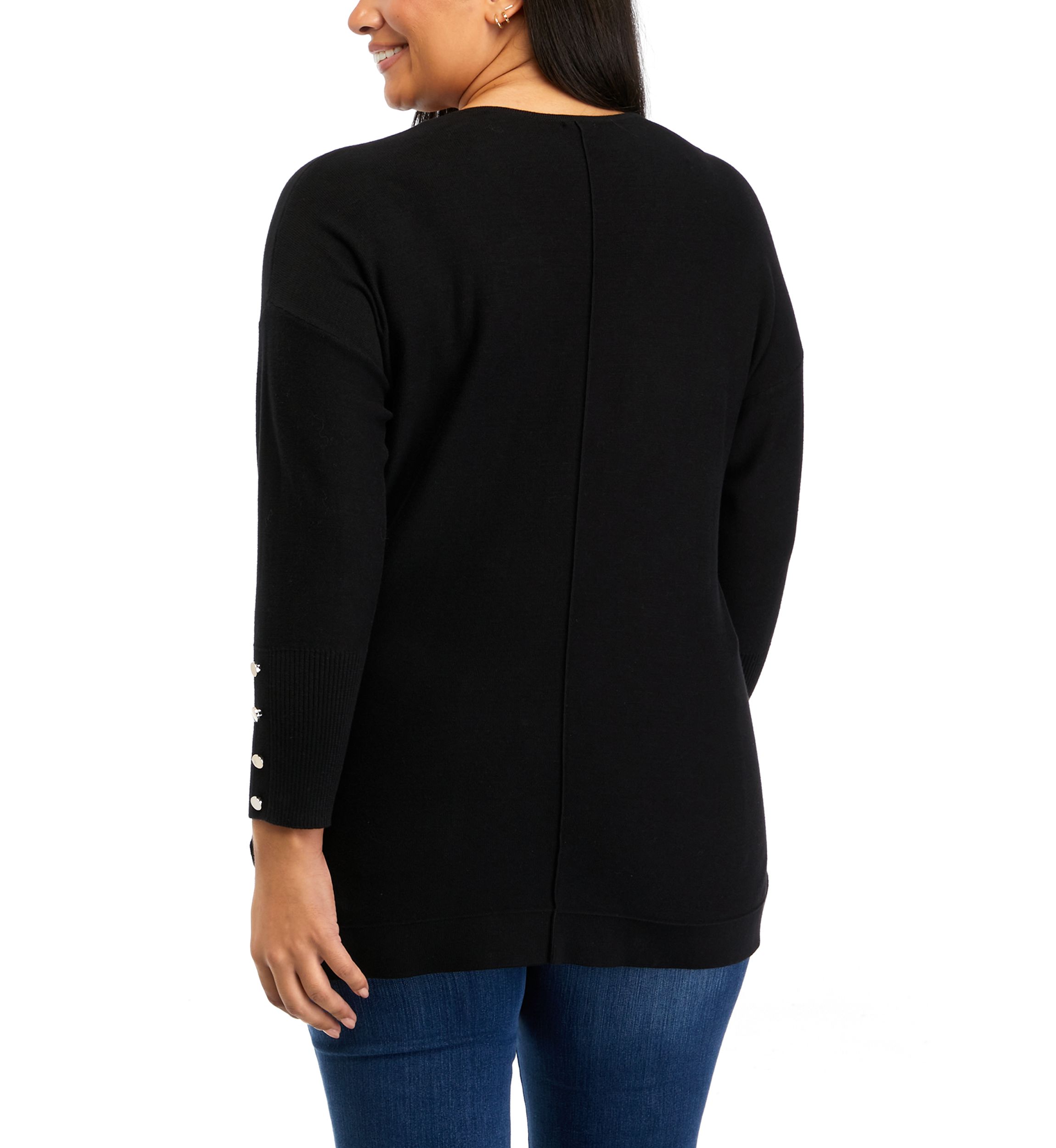 Plus Size Drop Shoulder Sweater with Buttons 