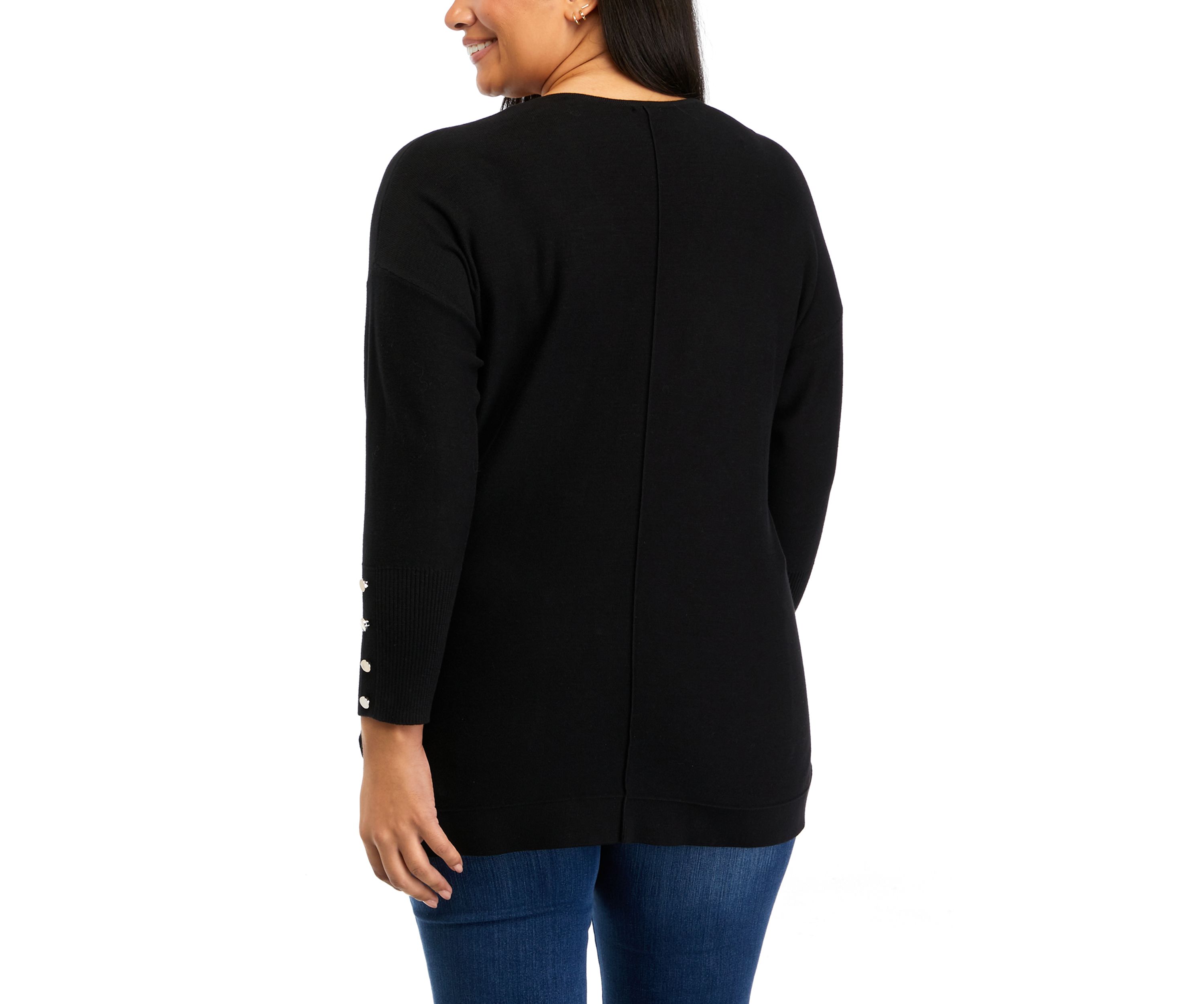 Plus Size Drop Shoulder Sweater with Buttons 