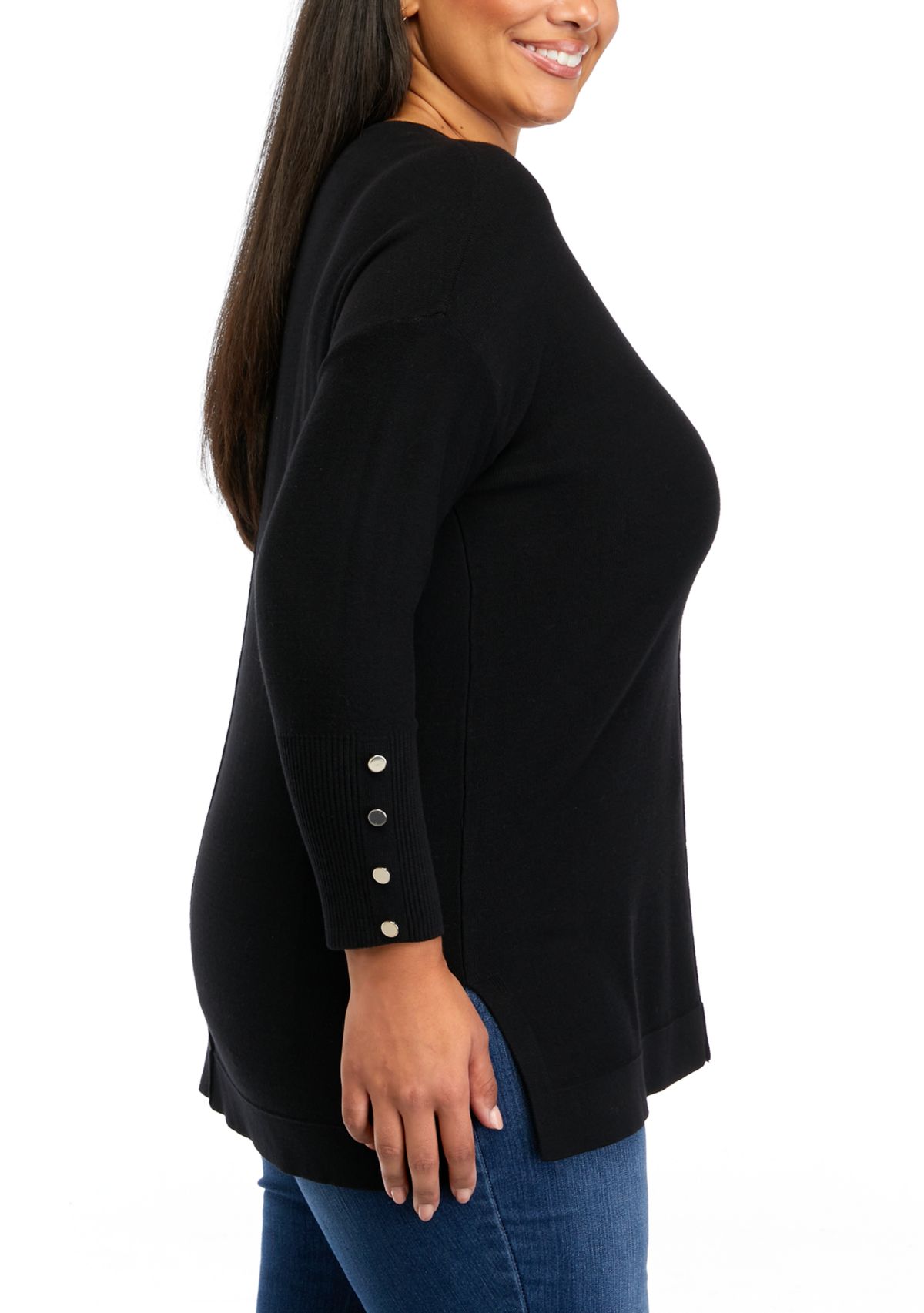 Plus Size Drop Shoulder Sweater with Buttons 