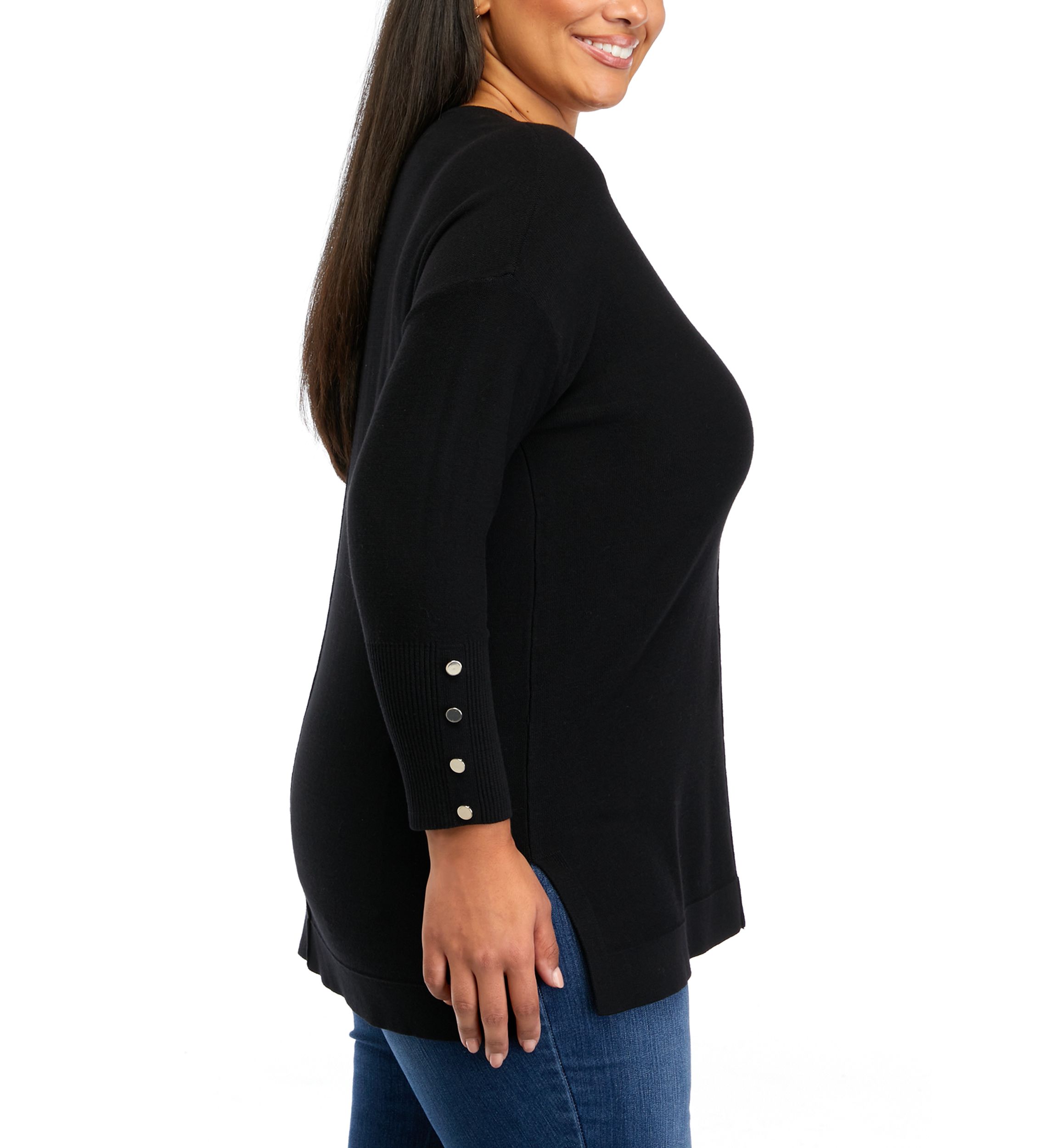 Plus Size Drop Shoulder Sweater with Buttons 