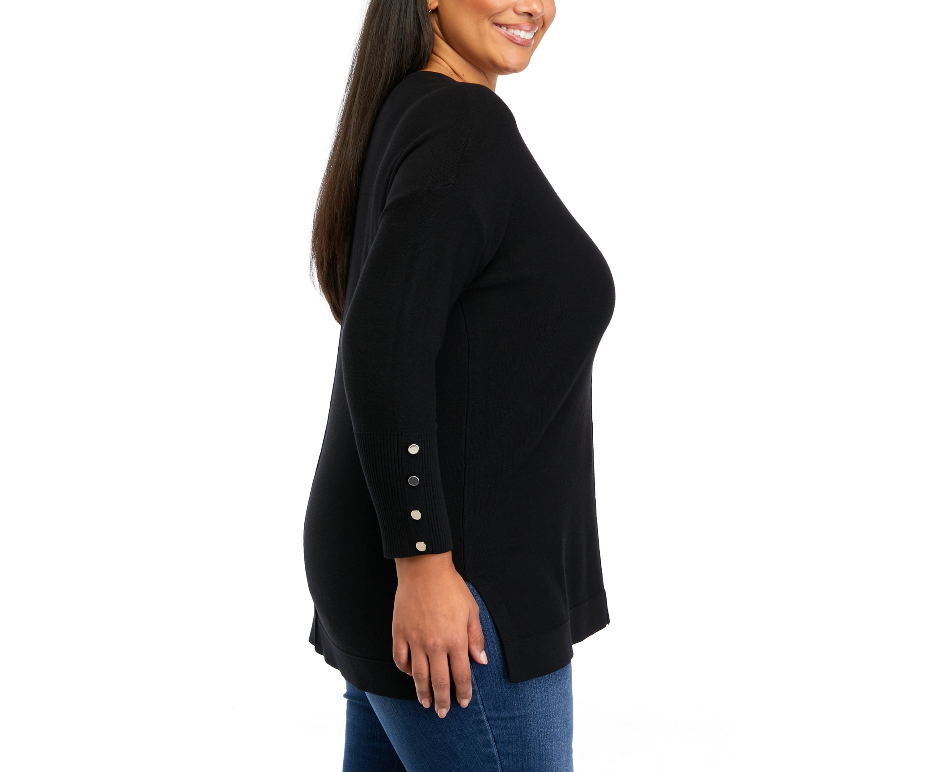 Plus Size Drop Shoulder Sweater with Buttons 