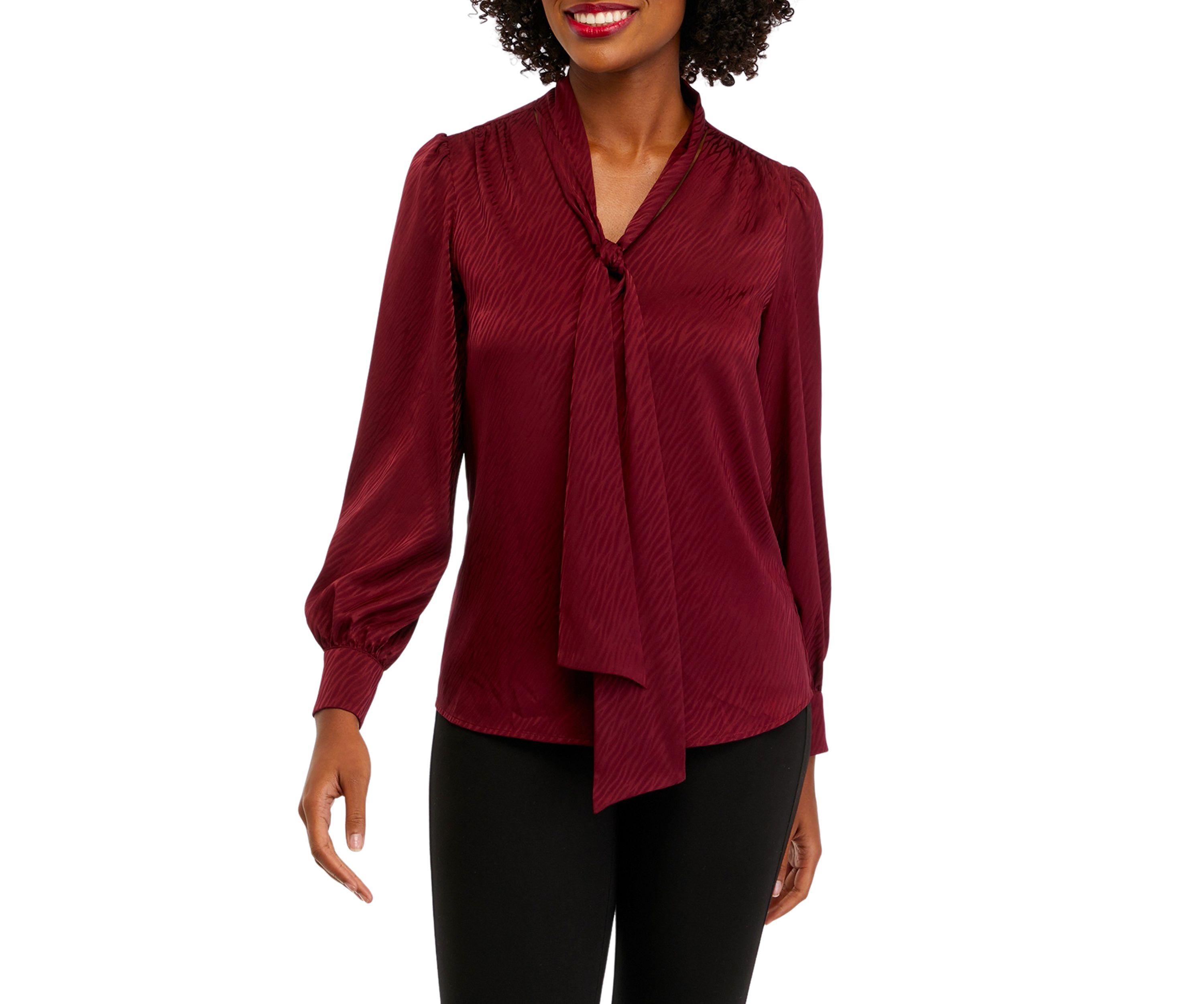 Womens Tie Neck Blouse with Cuffs