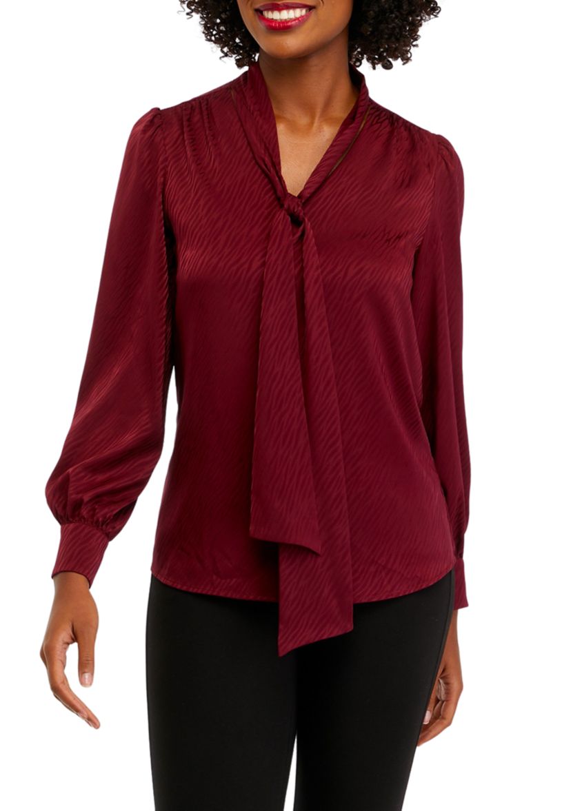 Womens Tie Neck Blouse with Cuffs