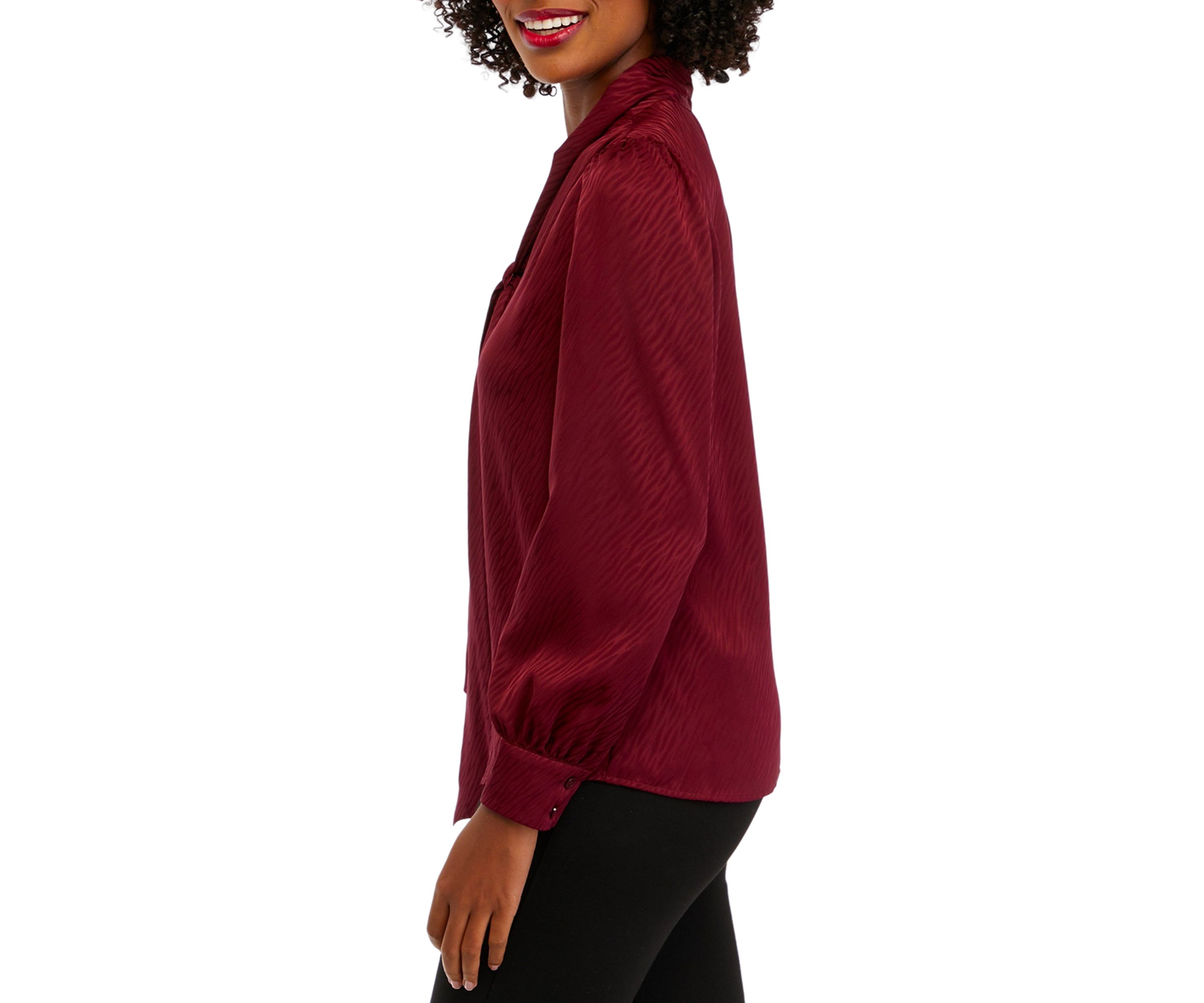 Womens Tie Neck Blouse with Cuffs