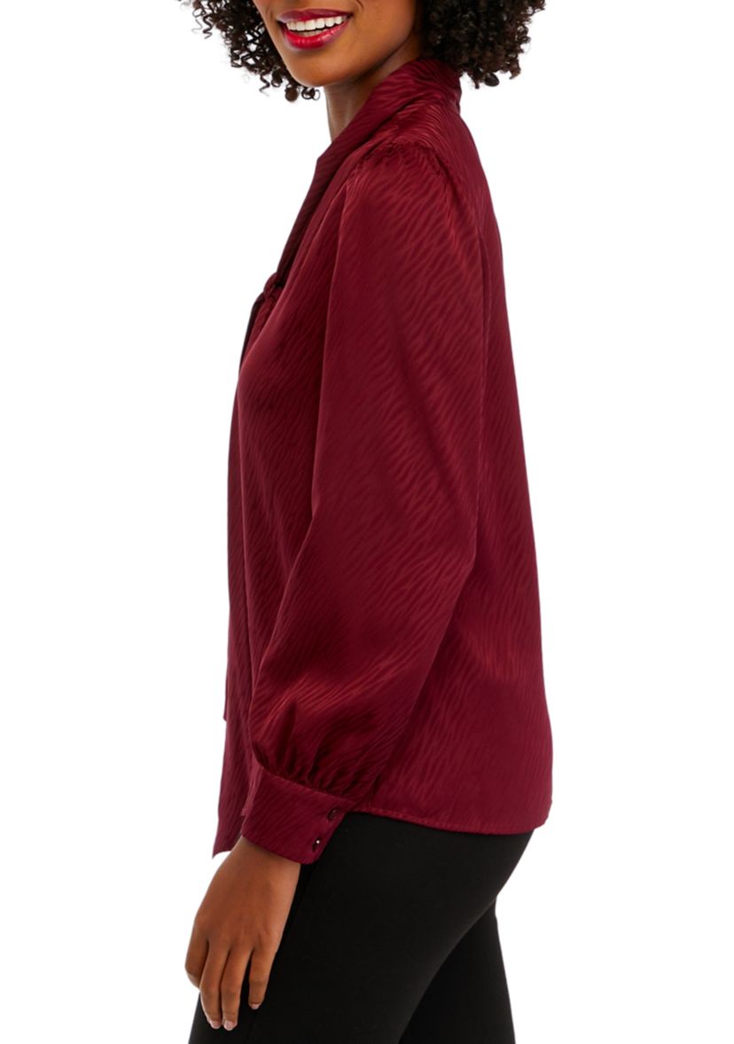 Womens Tie Neck Blouse with Cuffs
