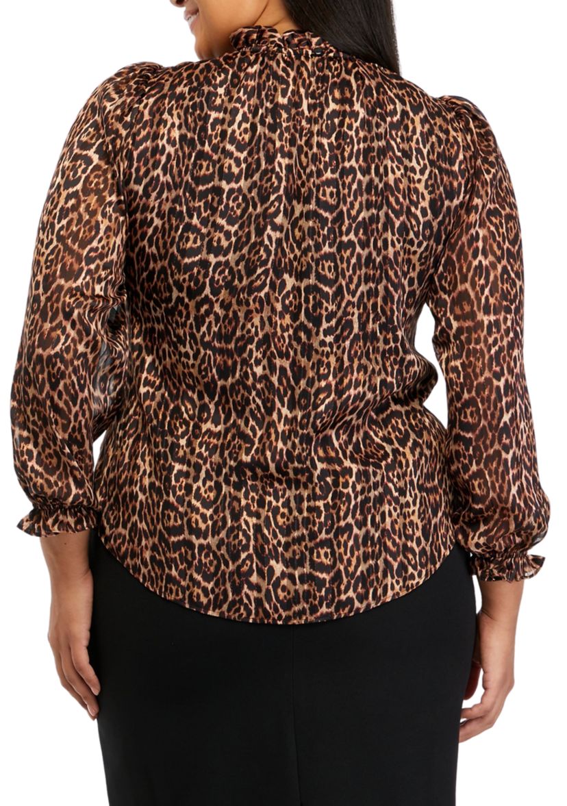 Plus Size Long Sleeve Ruffle Neck Blouse 