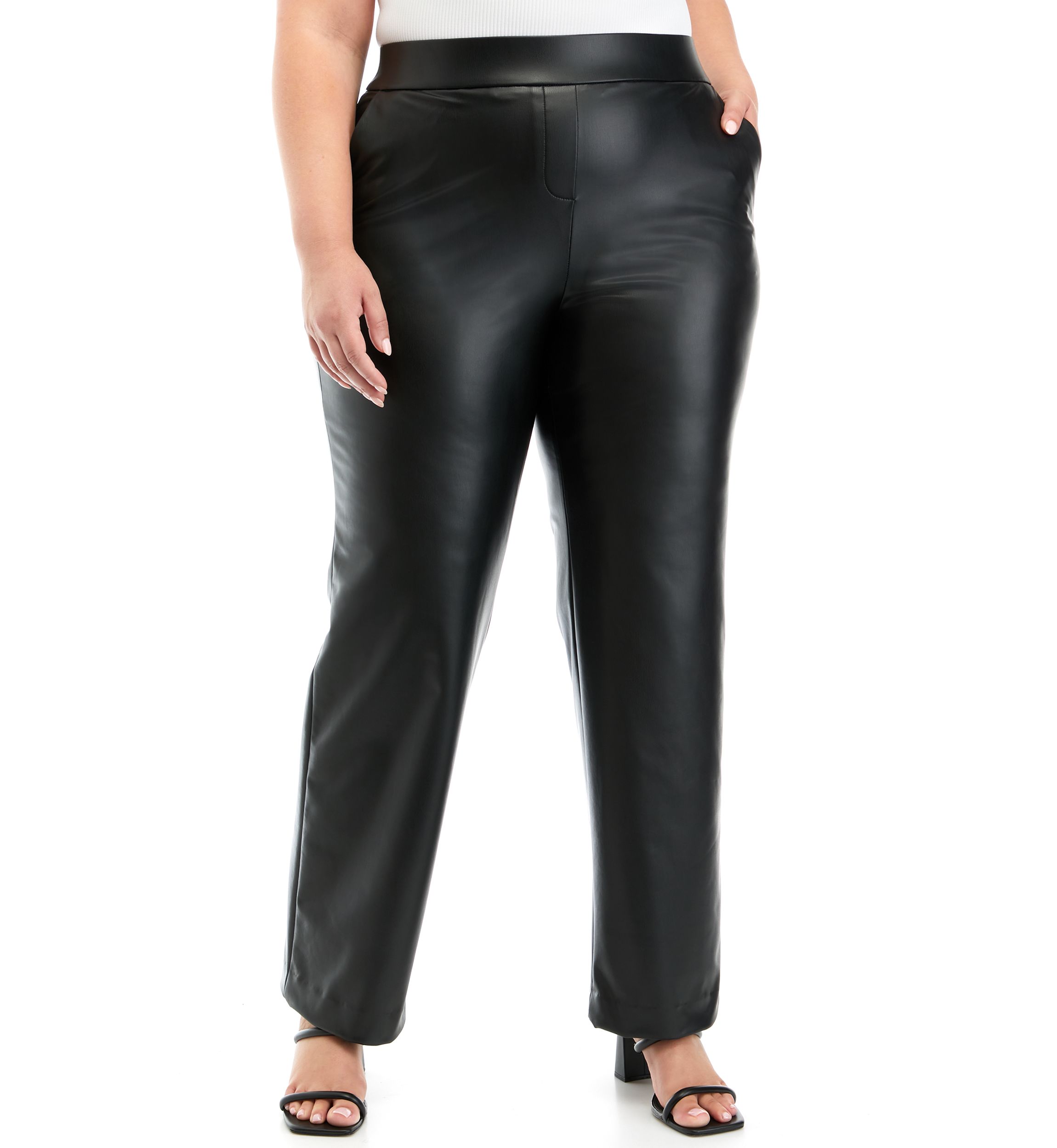 Plus Size Vegan Leather Pull On Pants