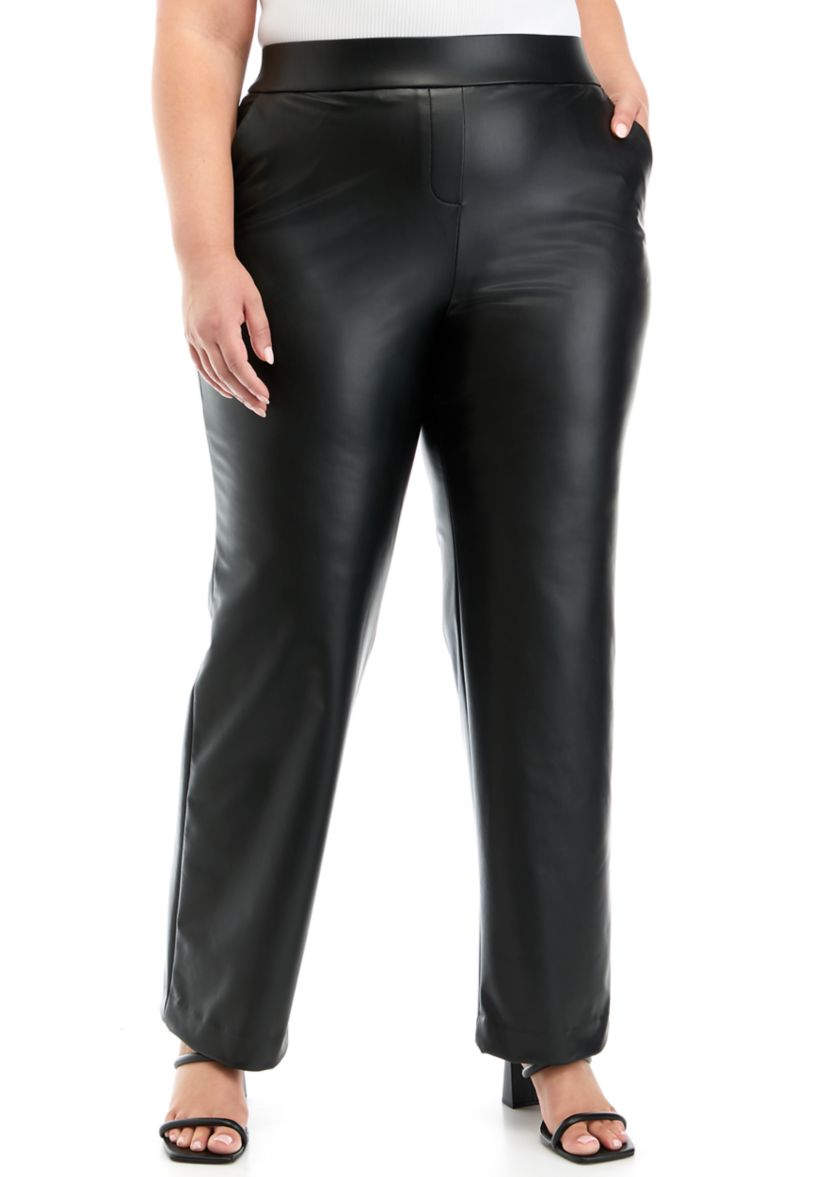 Plus Size Vegan Leather Pull On Pants