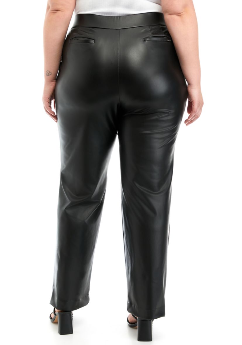Plus Size Vegan Leather Pull On Pants