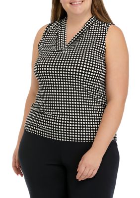 Anne Klein Women's Plus Size Printed Triple Pleat Top