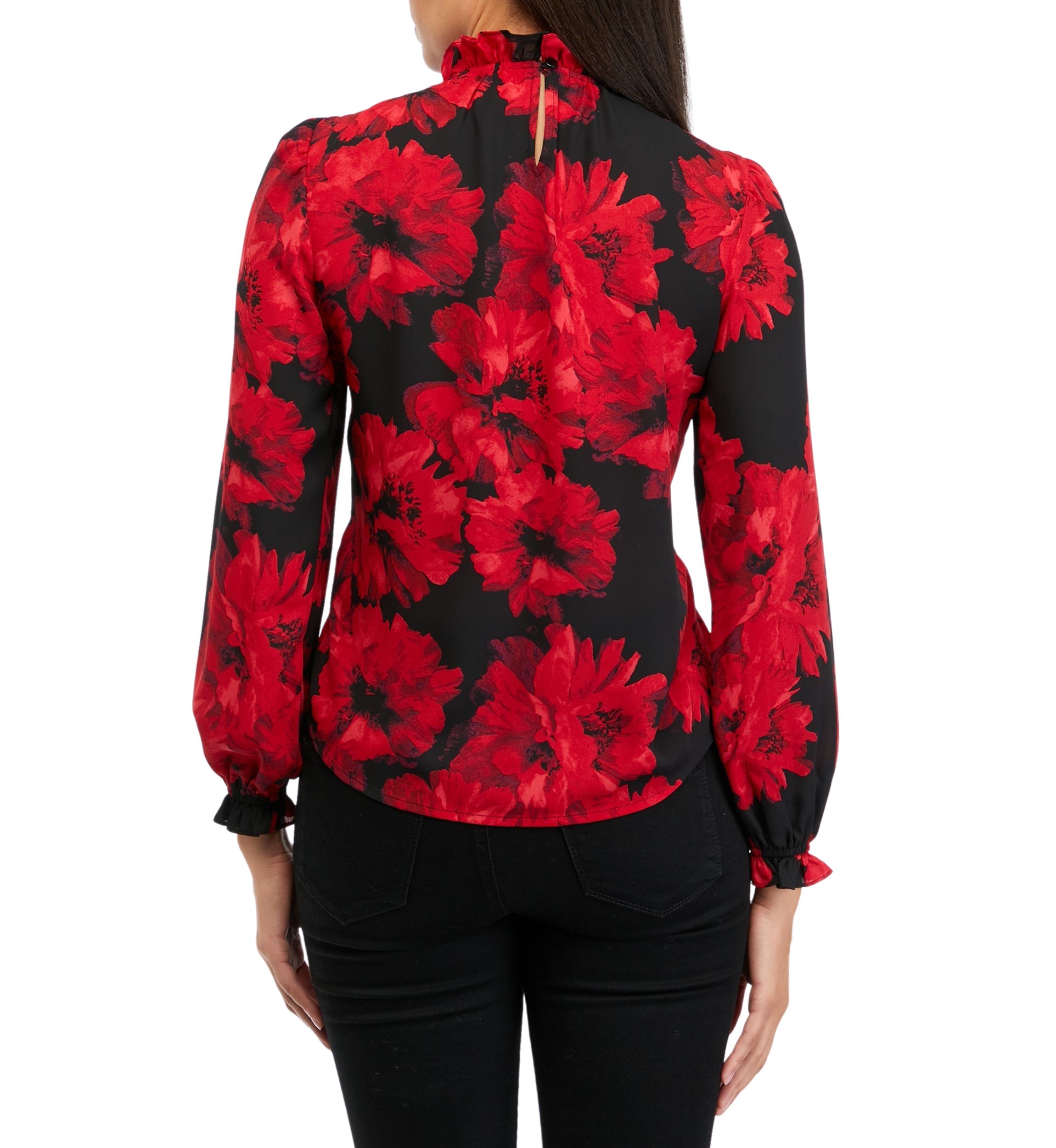 Womens Floral Printed Ruffle Neck Blouse