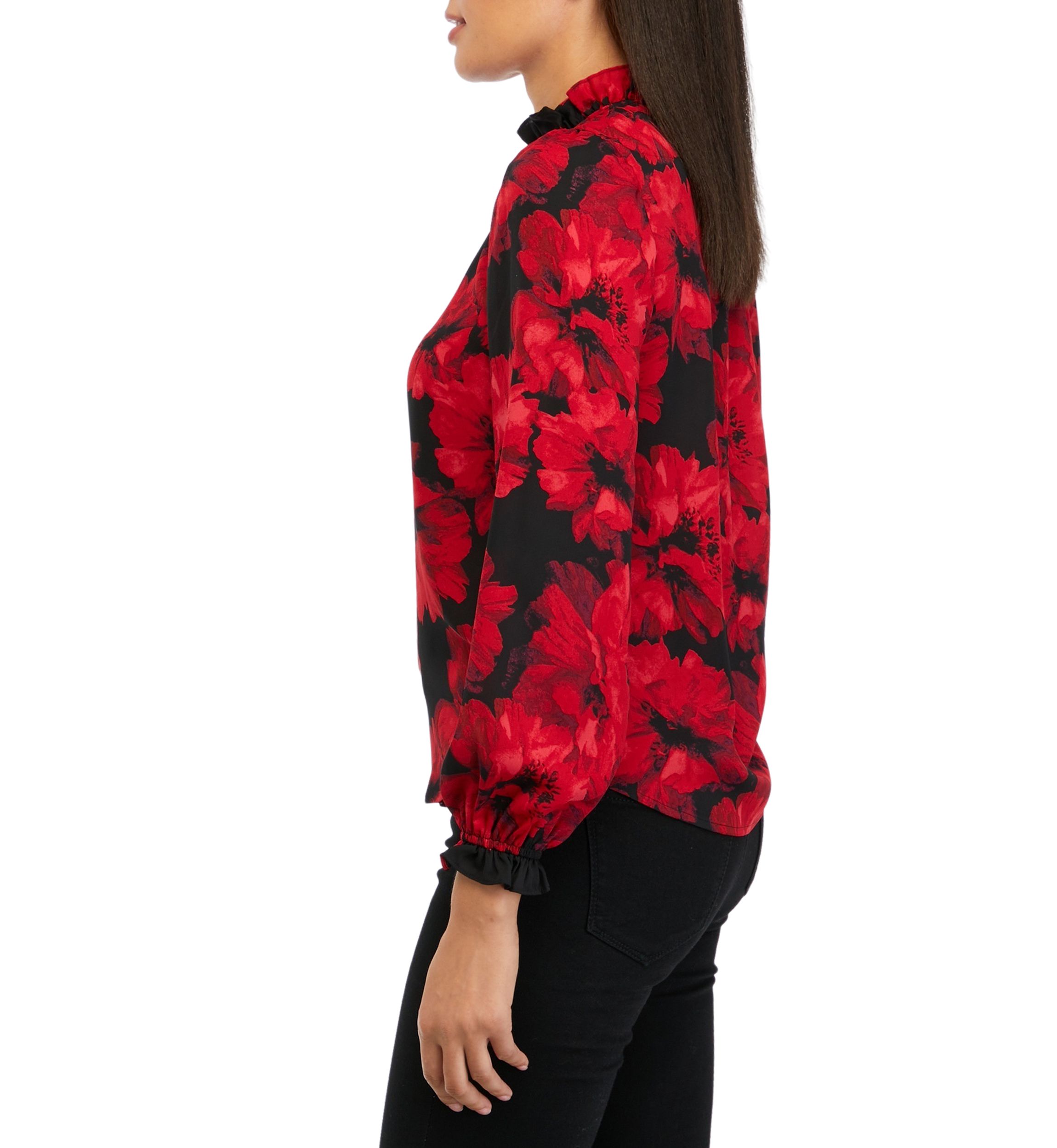 Womens Floral Printed Ruffle Neck Blouse
