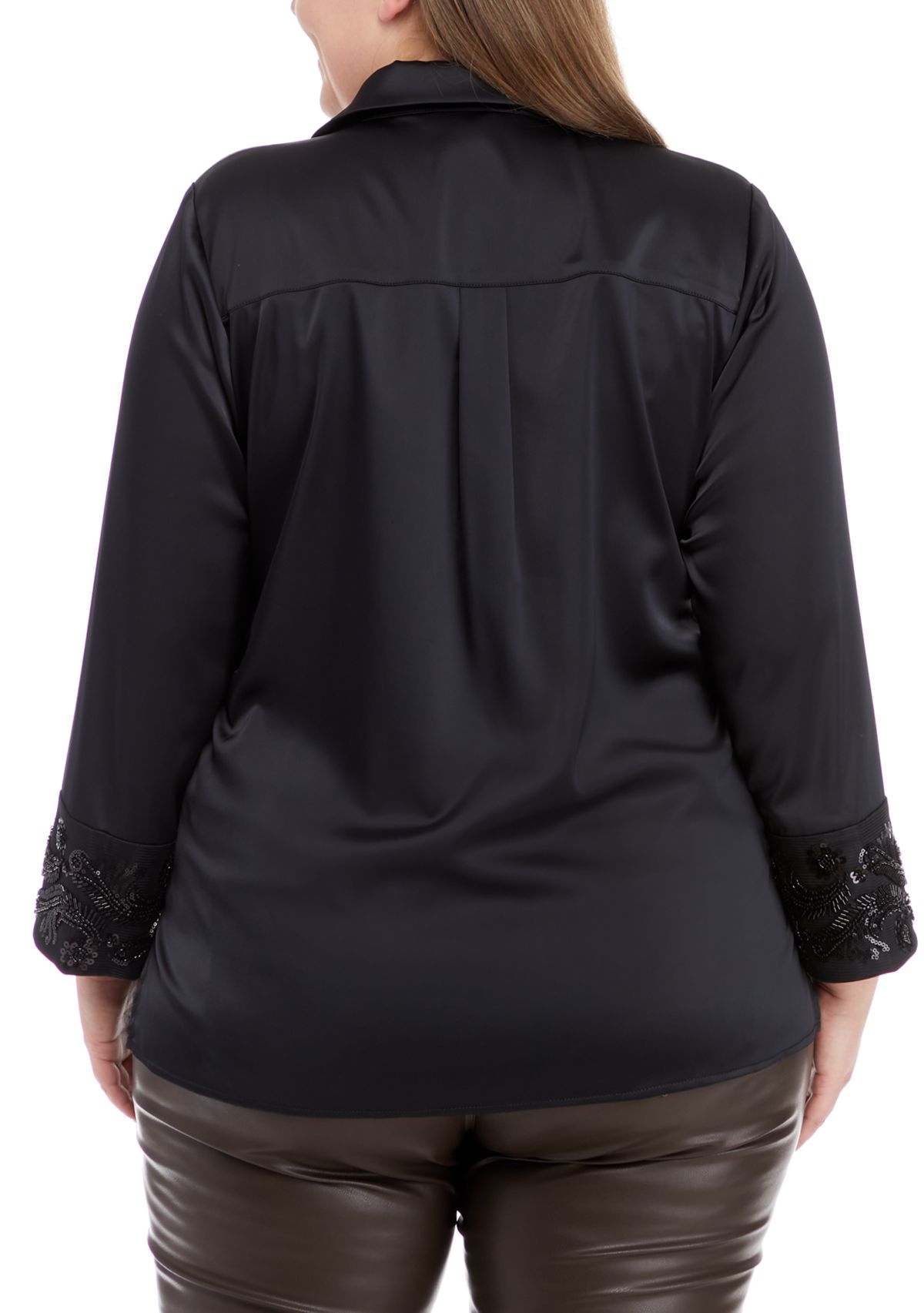 Plus Size Bracelet Length Embellished Cuff Blouse