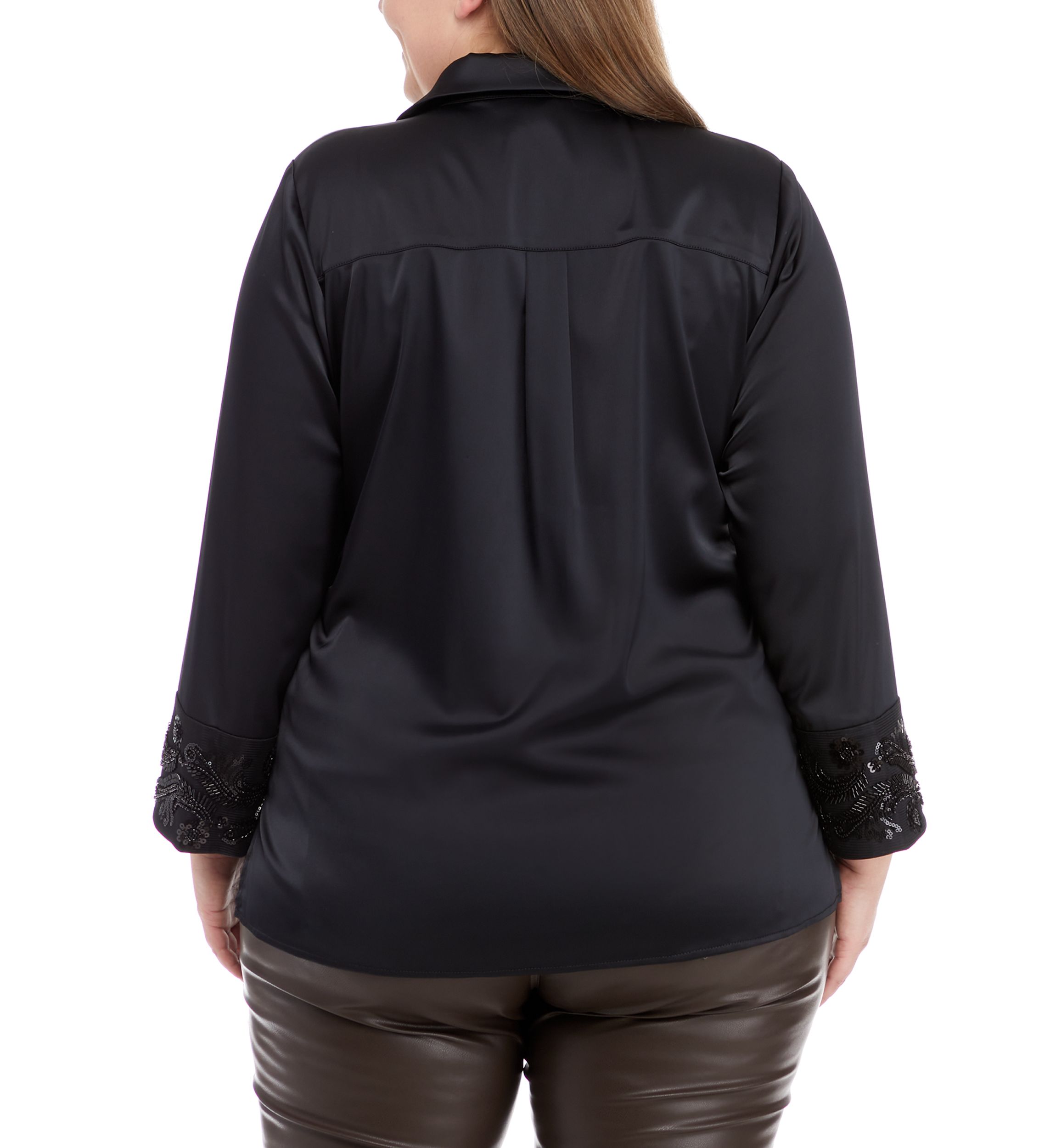 Plus Size Bracelet Length Embellished Cuff Blouse