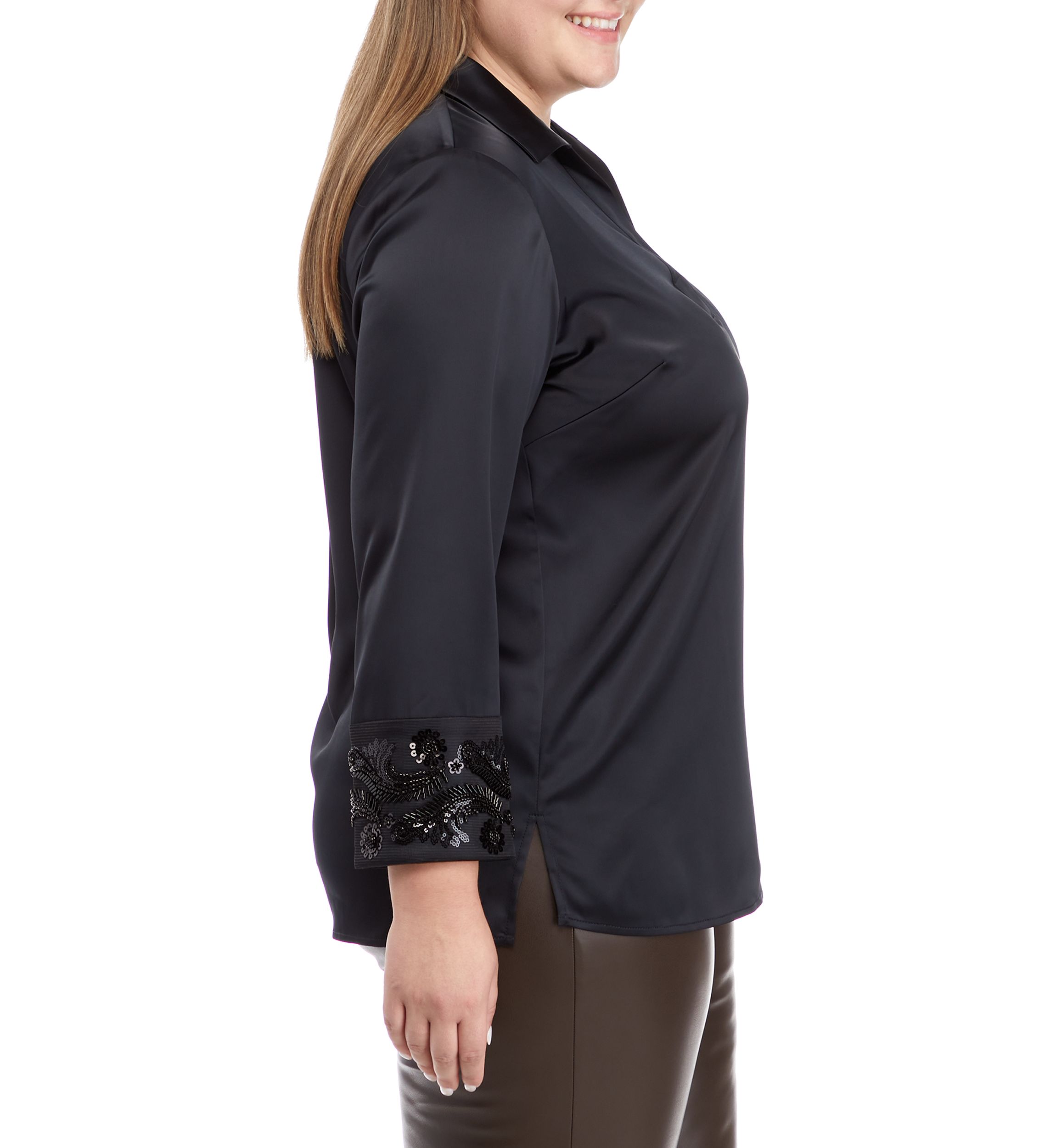 Plus Size Bracelet Length Embellished Cuff Blouse