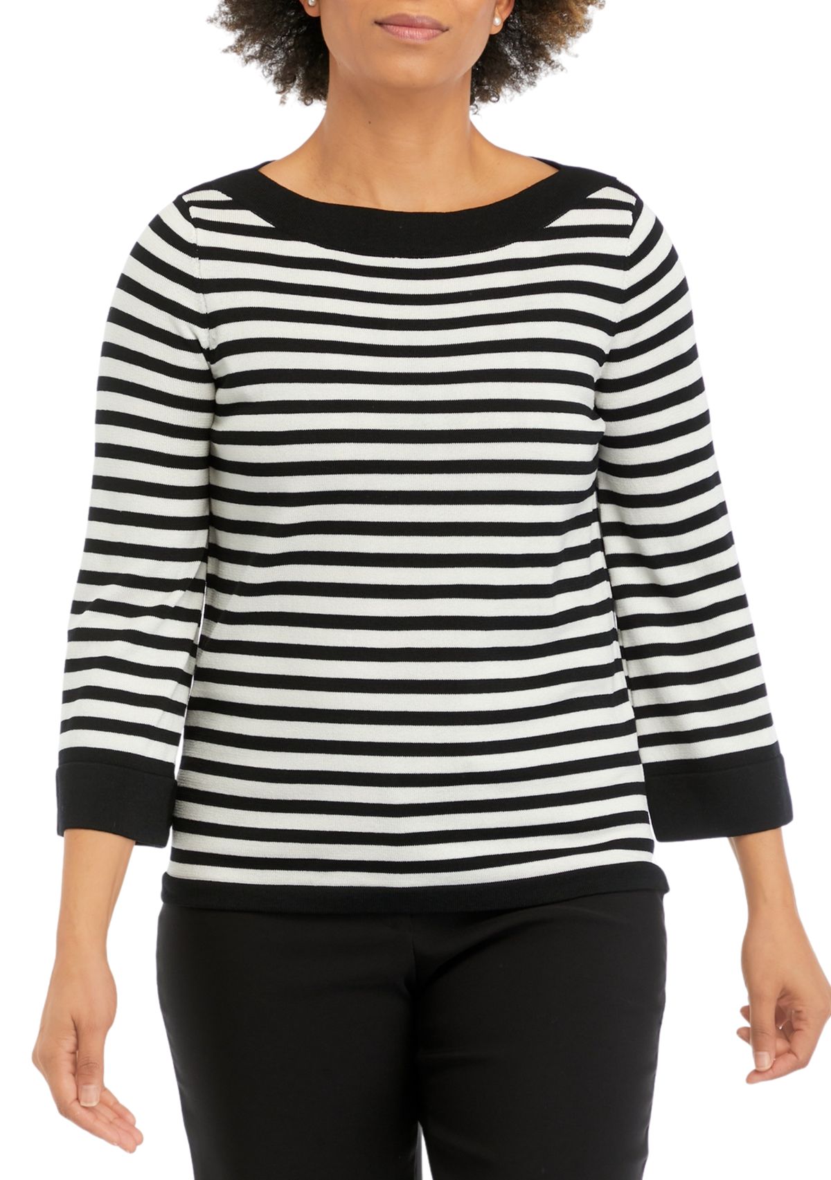 Petite Boat Neck Contrast Collar and Sleeve Hem Sweater