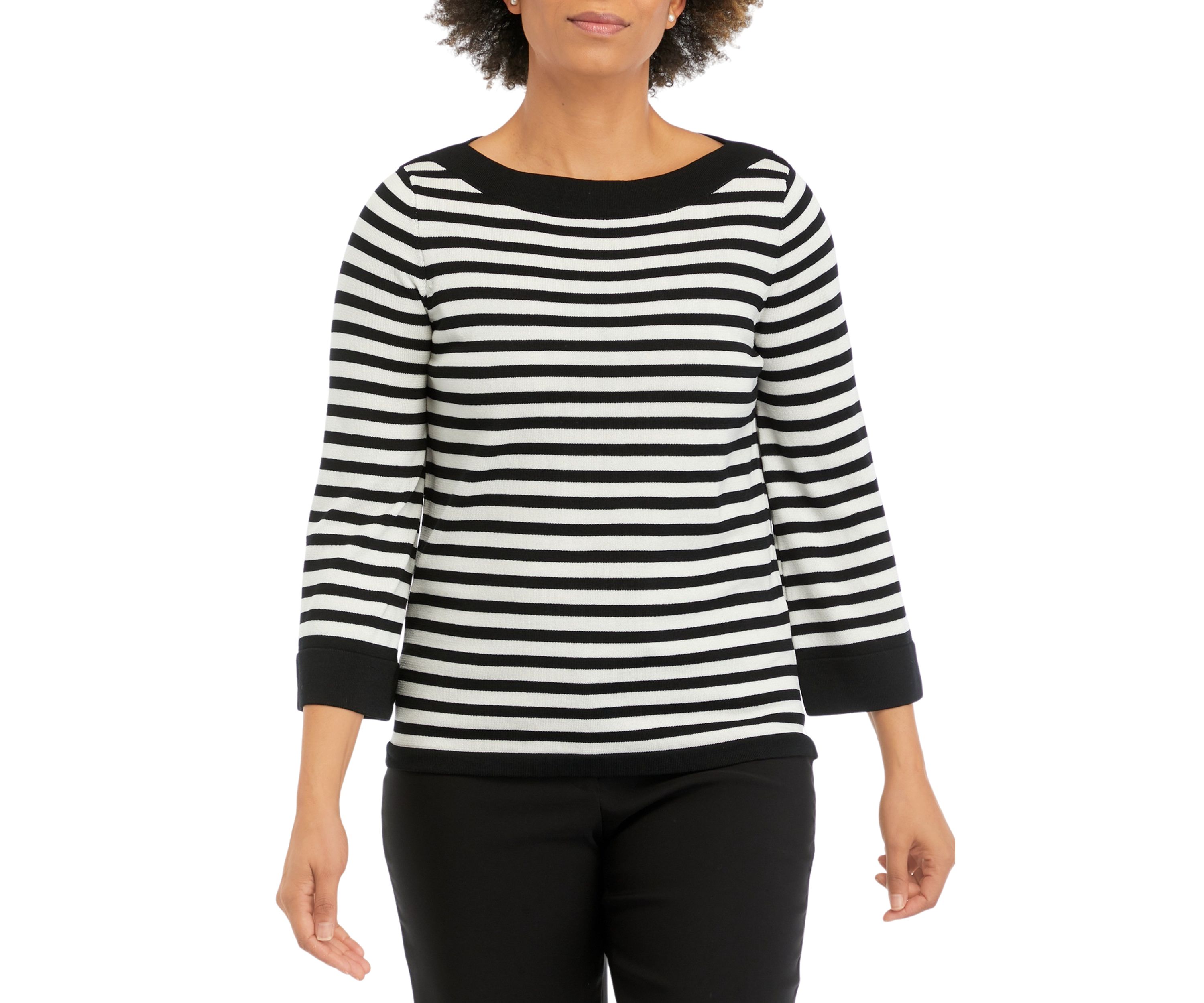 Petite Boat Neck Contrast Collar and Sleeve Hem Sweater