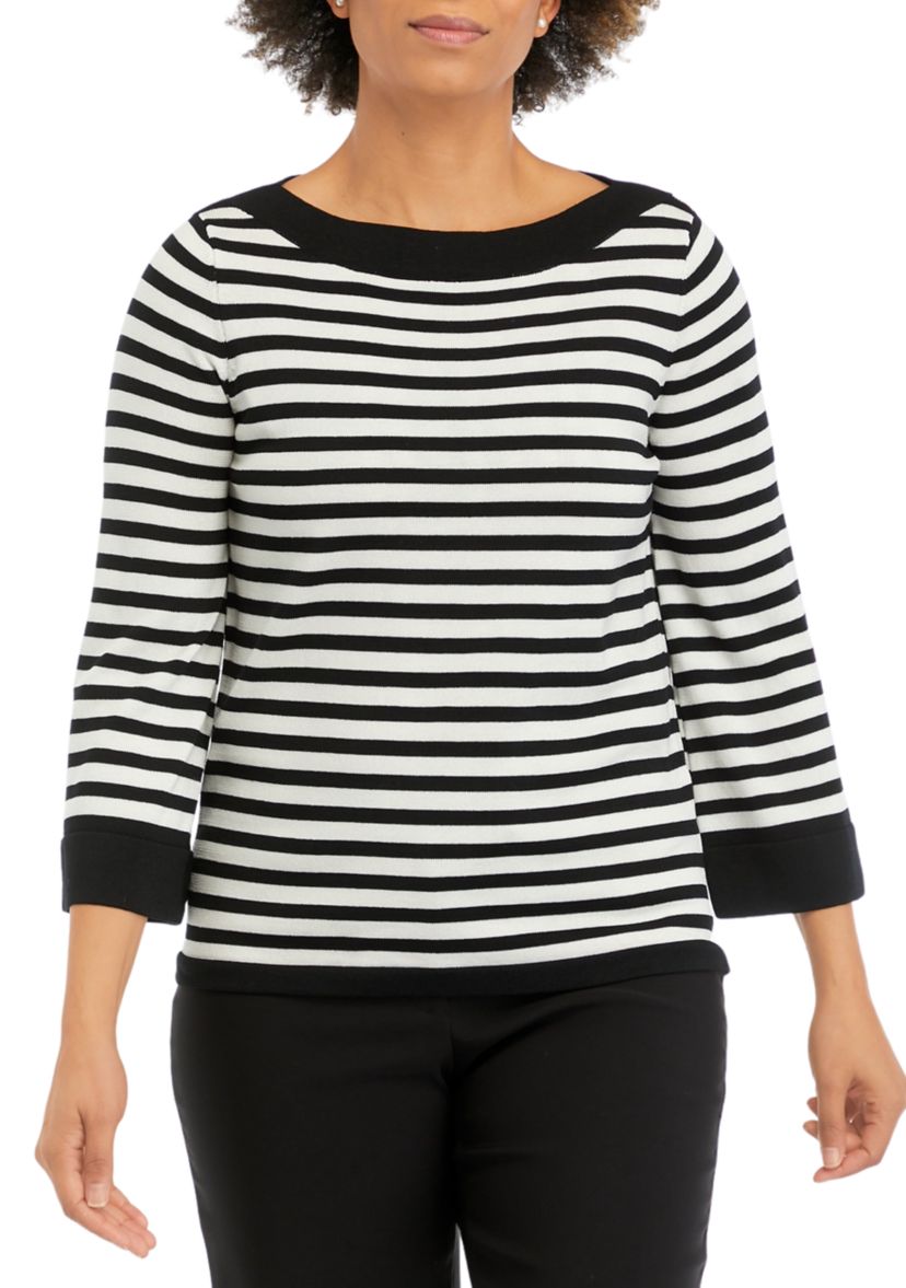 Petite Boat Neck Contrast Collar and Sleeve Hem Sweater