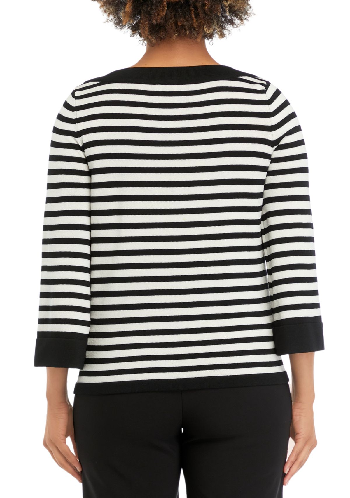 Petite Boat Neck Contrast Collar and Sleeve Hem Sweater