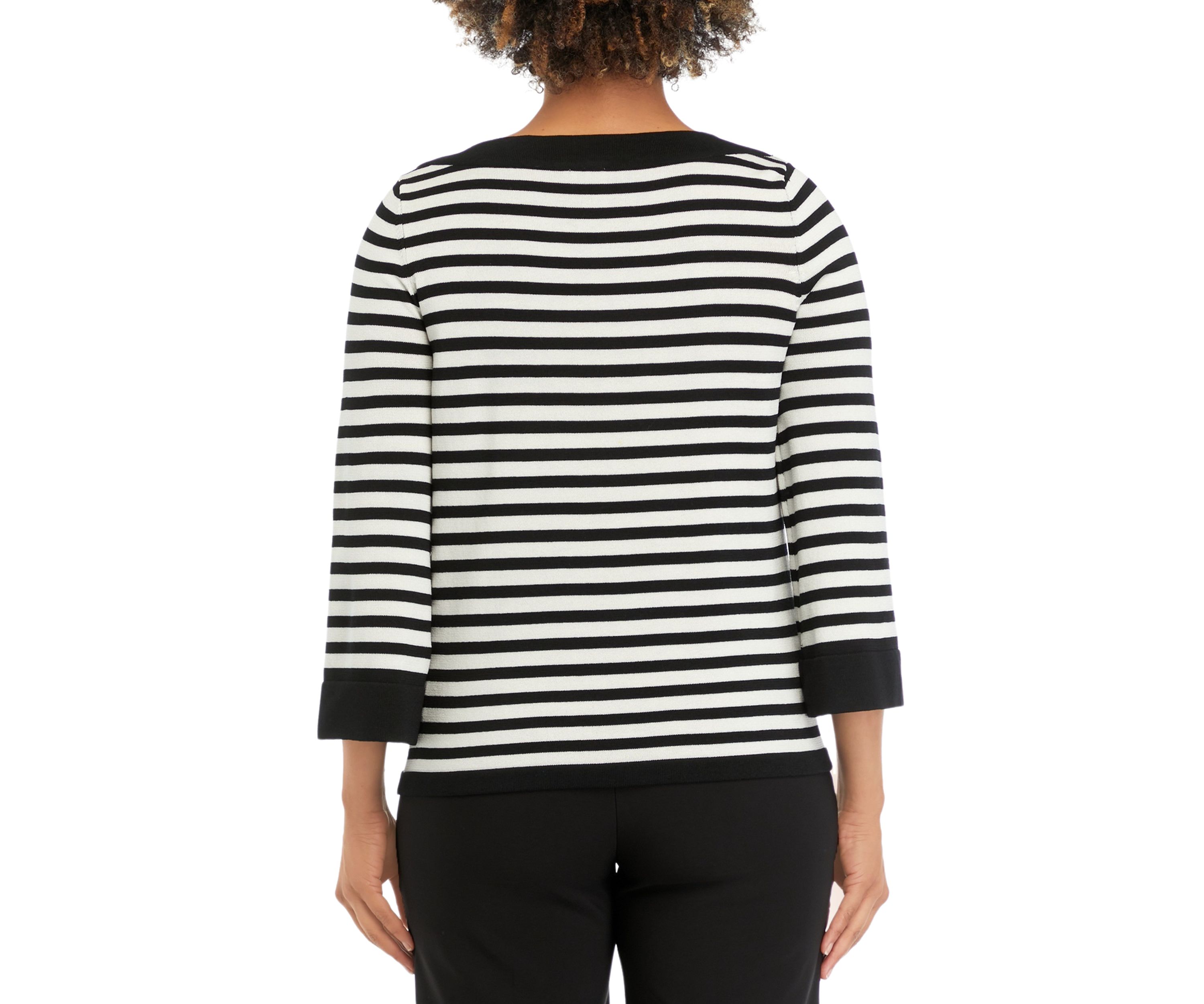 Petite Boat Neck Contrast Collar and Sleeve Hem Sweater