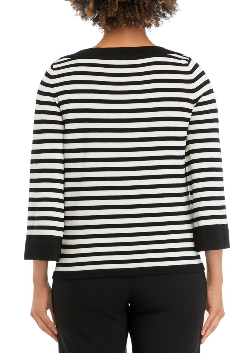 Petite Boat Neck Contrast Collar and Sleeve Hem Sweater