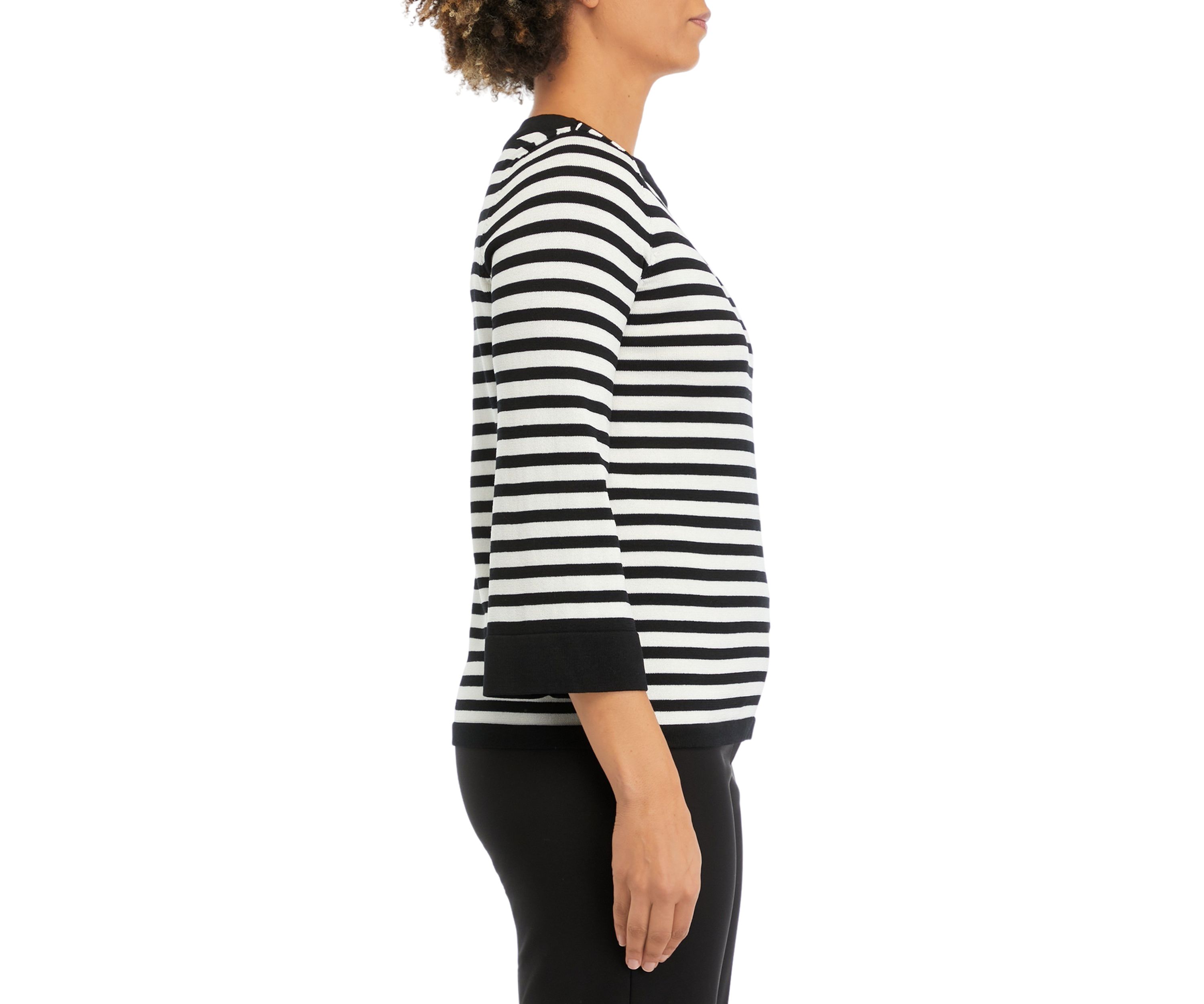 Petite Boat Neck Contrast Collar and Sleeve Hem Sweater