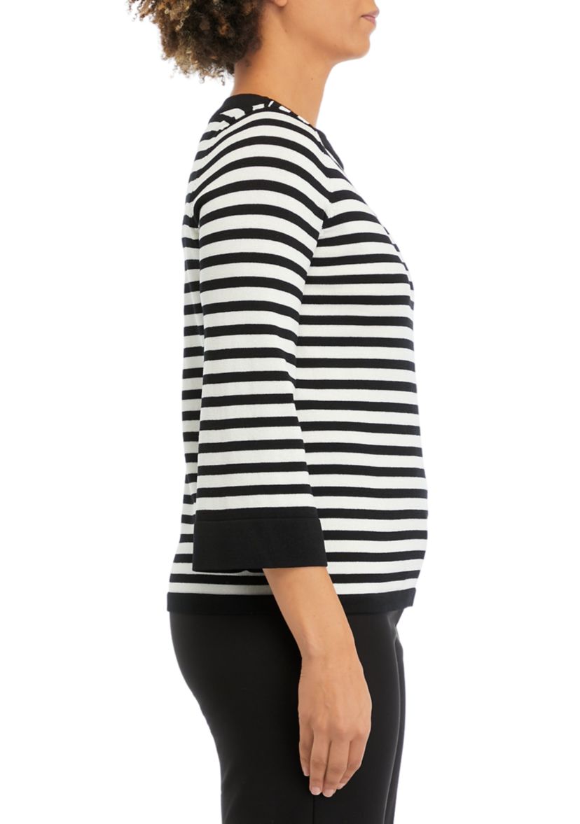 Petite Boat Neck Contrast Collar and Sleeve Hem Sweater