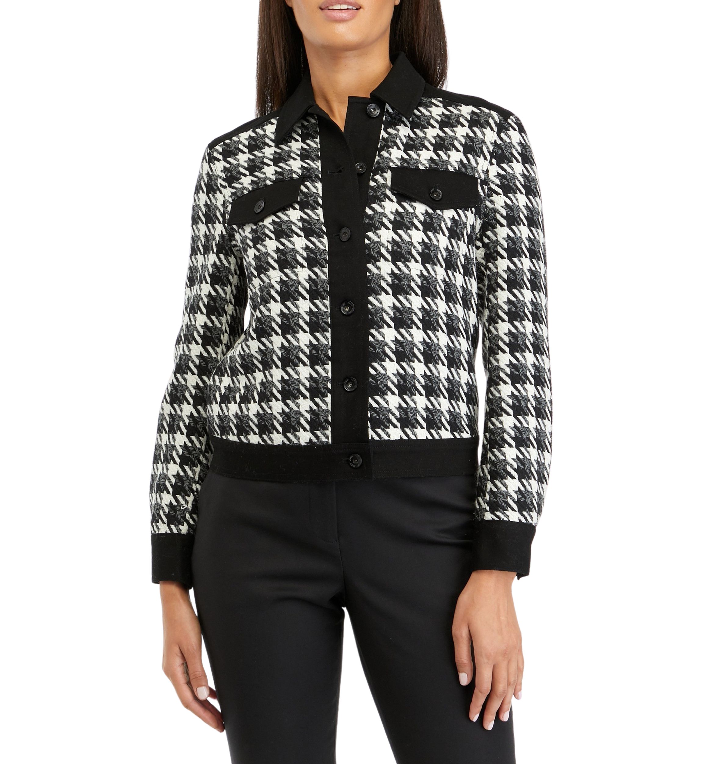 Womens Button Front Combo Fabric Jacket