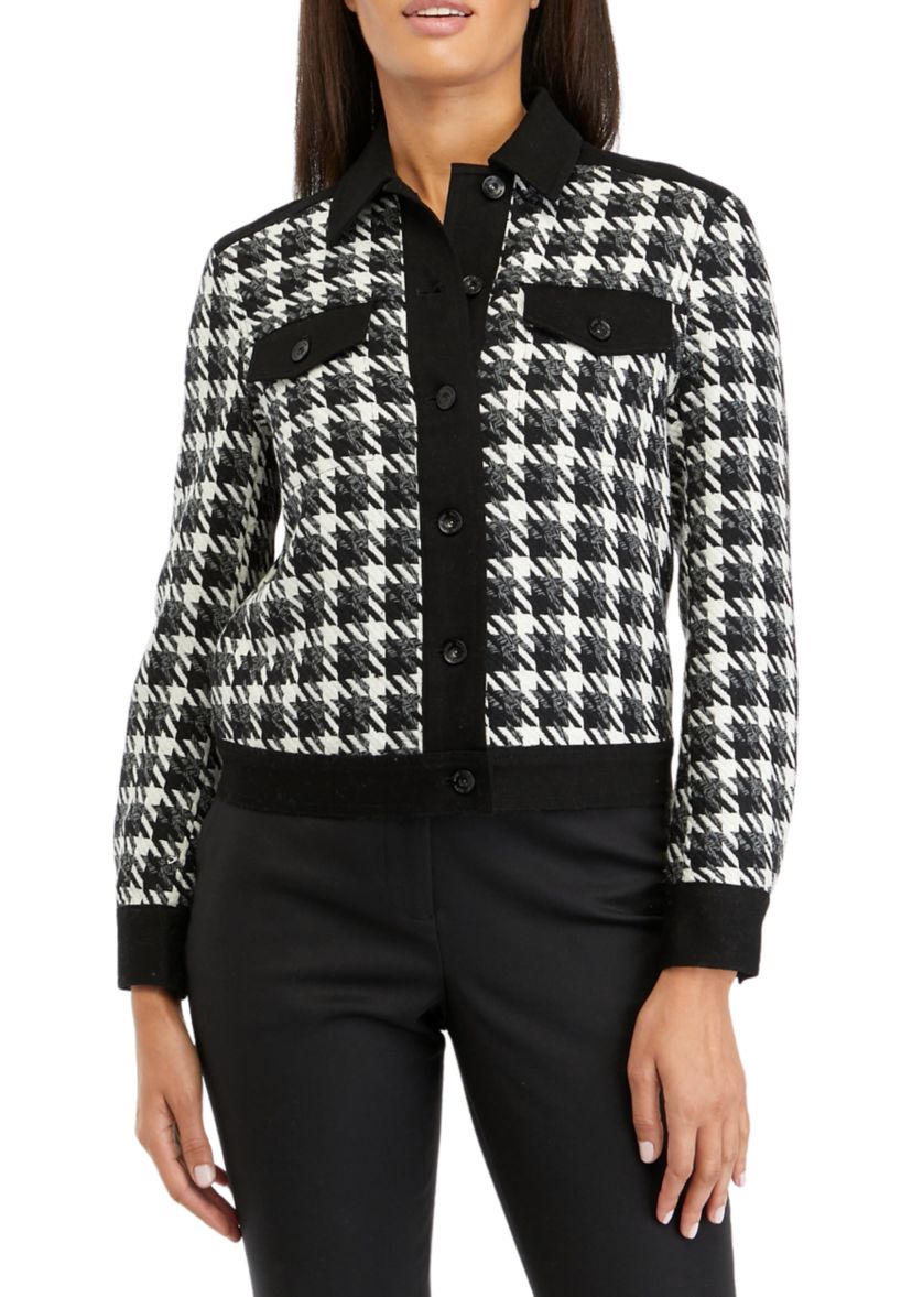 Womens Button Front Combo Fabric Jacket