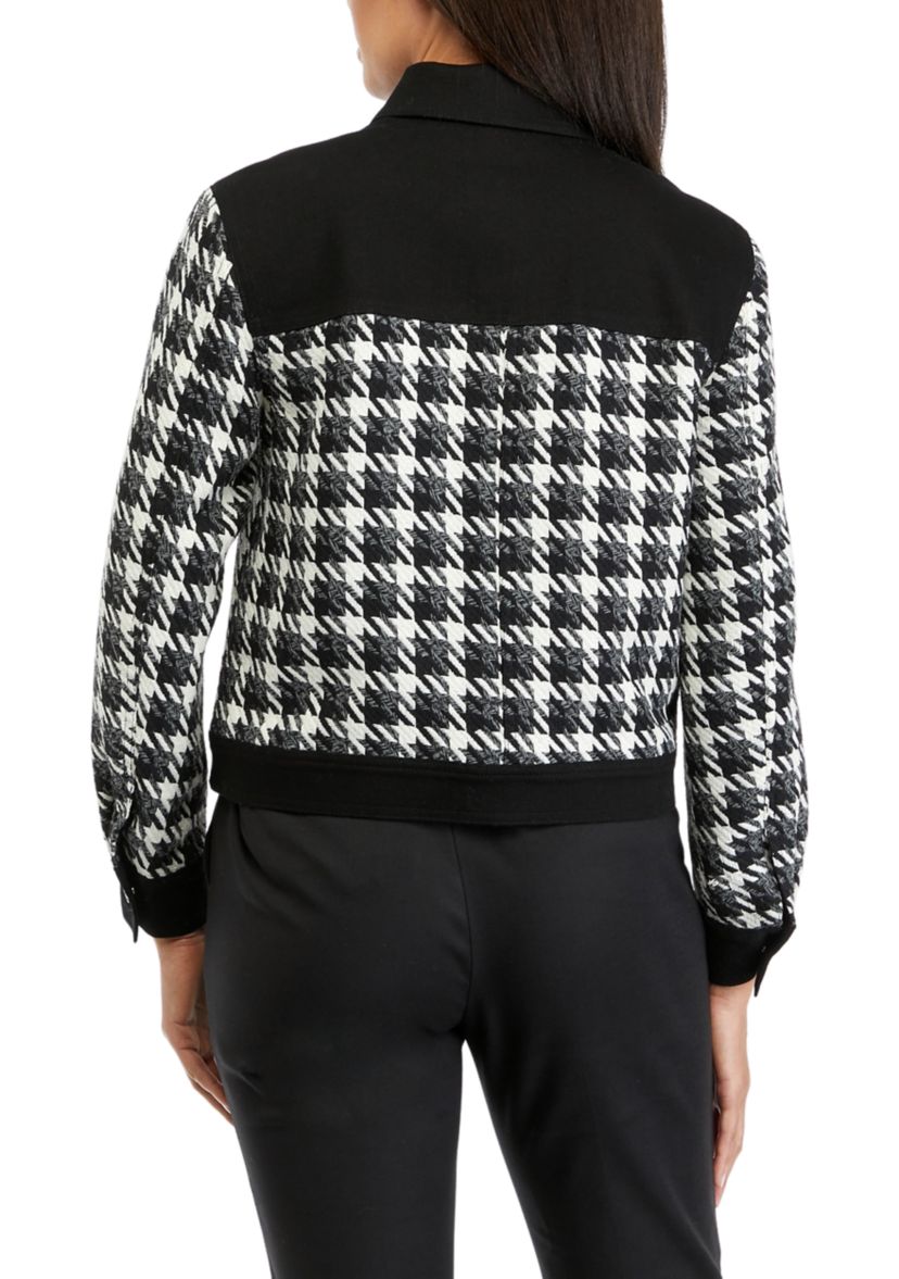 Womens Button Front Combo Fabric Jacket