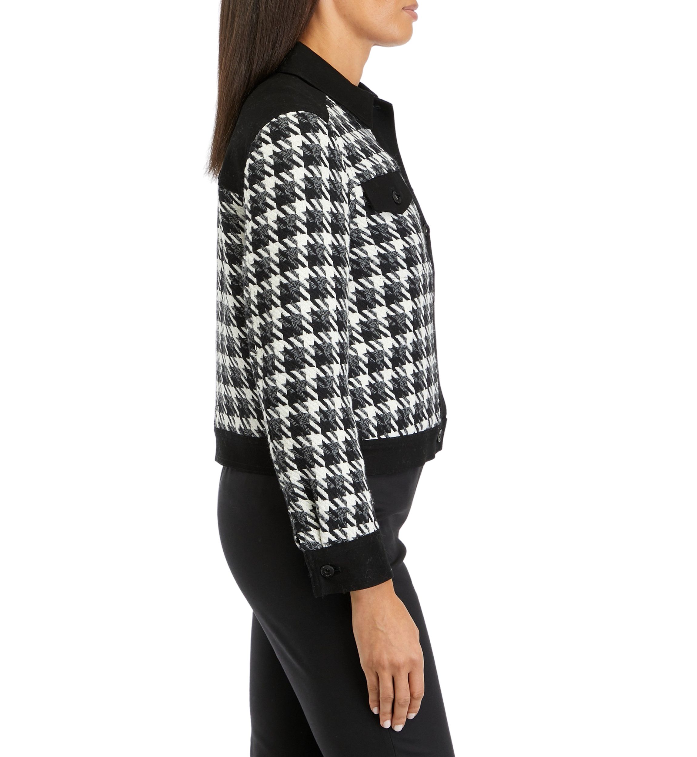 Womens Button Front Combo Fabric Jacket