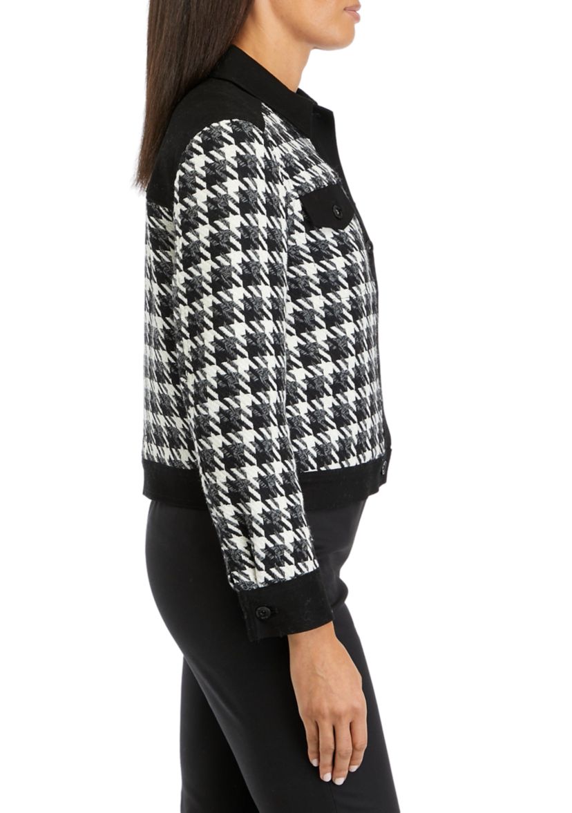 Womens Button Front Combo Fabric Jacket