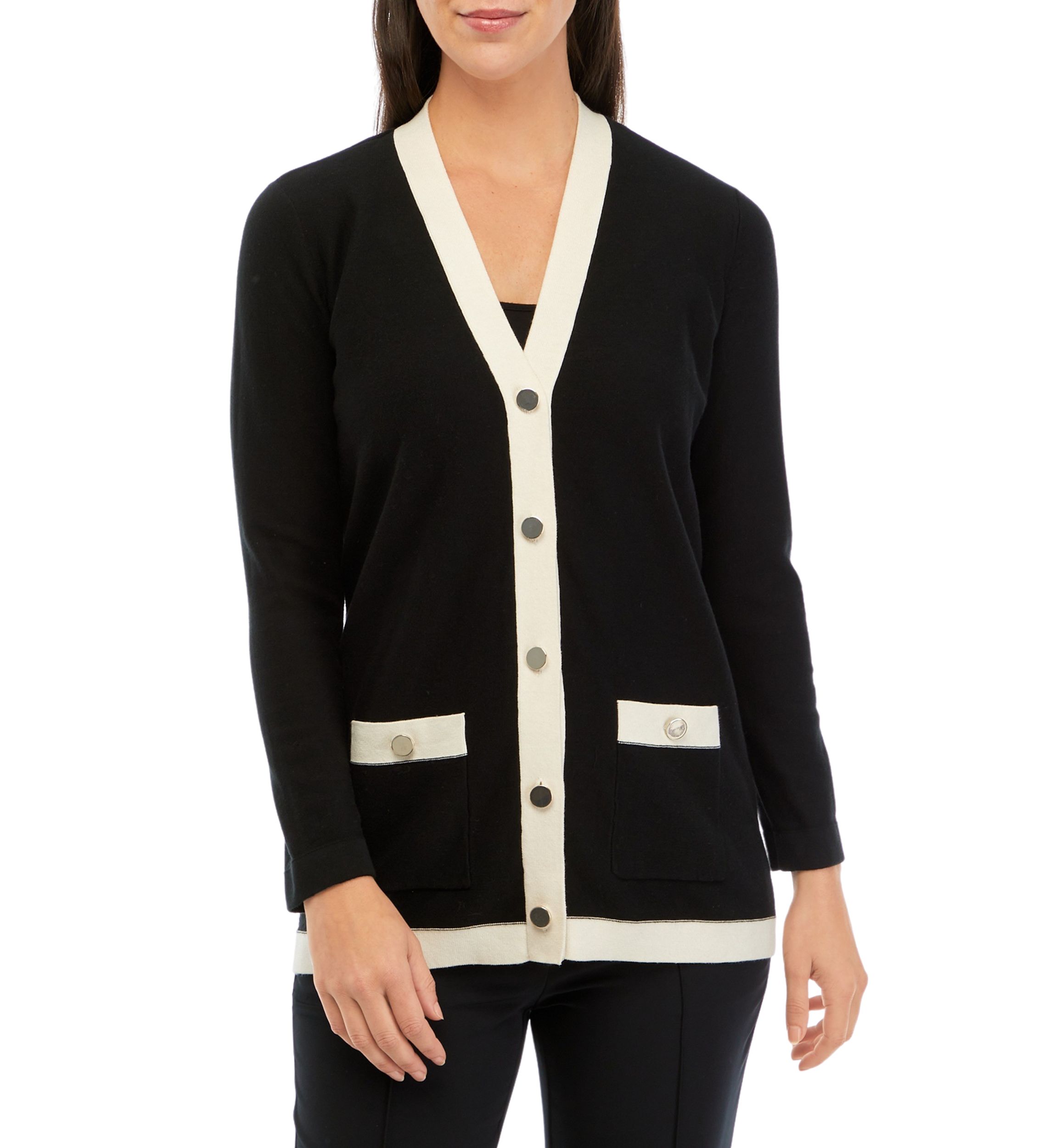 Long Sleeve Cardigan with Contrast Hem
